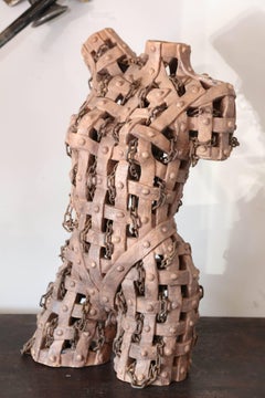 Tuscan Terracotta and Chain Female Sculpture by Italian Artist G. Ginestroni