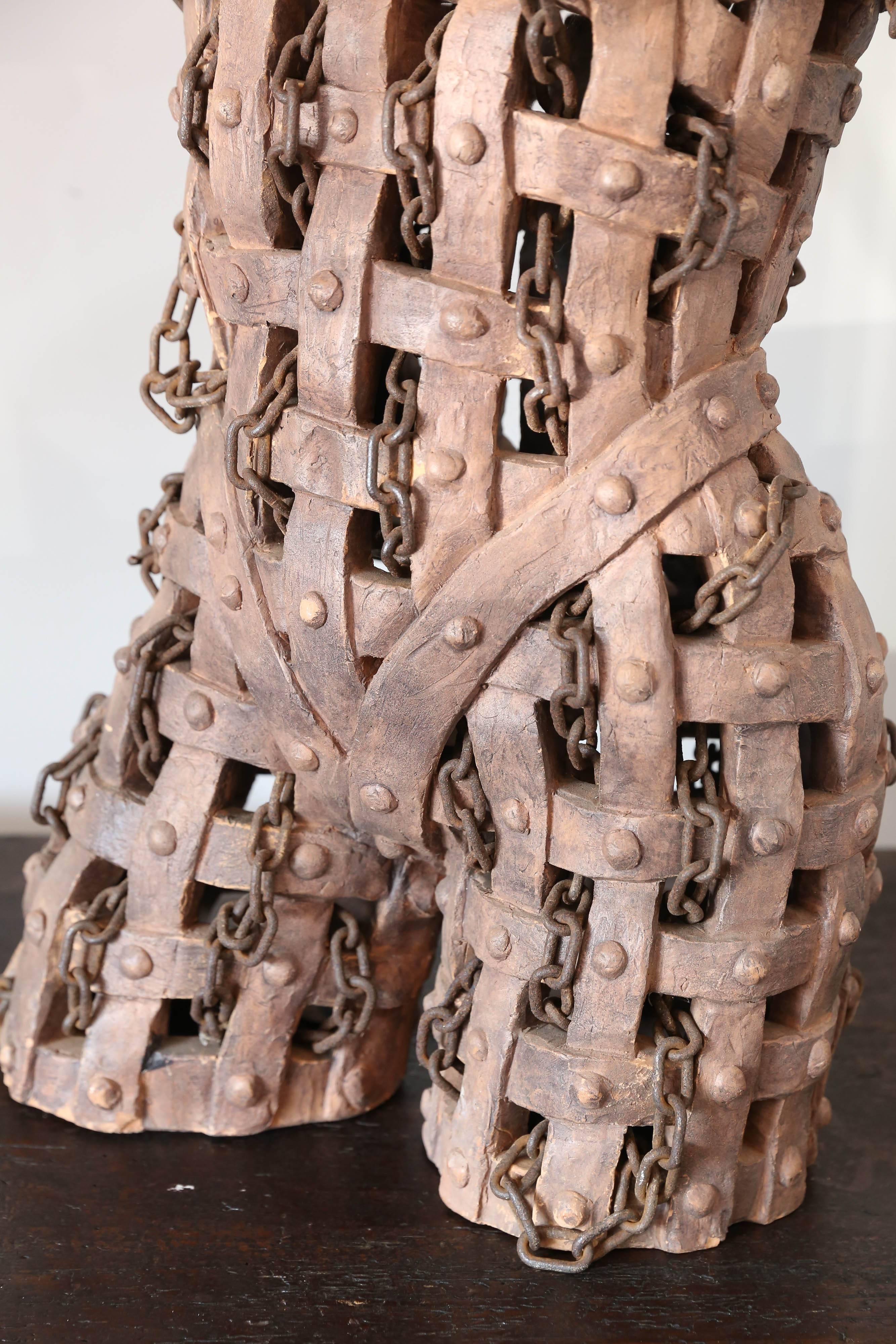 Tuscan Terracotta and Chain Female Sculpture by Italian Artist G. Ginestroni In Excellent Condition In Houston, TX