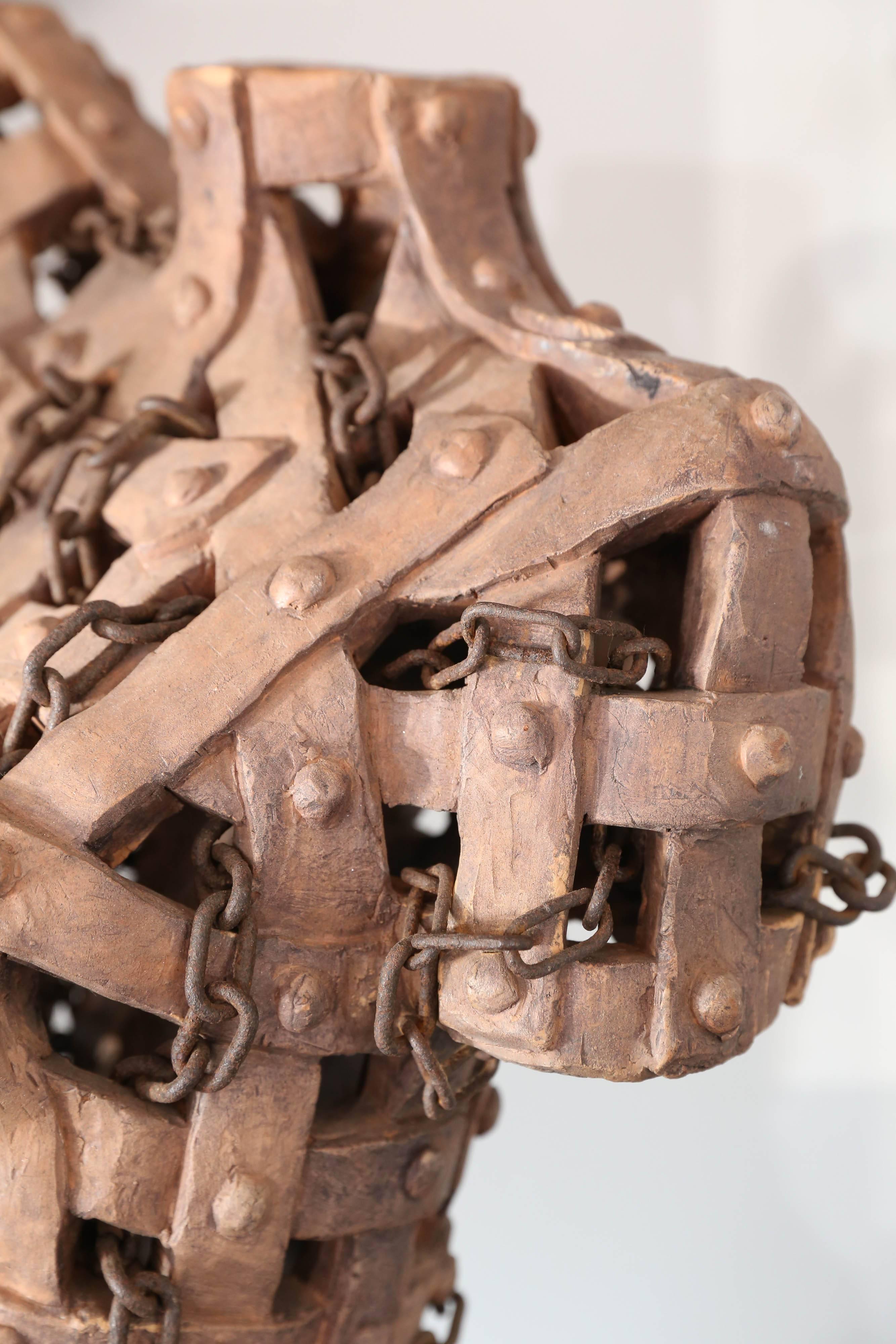 Contemporary Tuscan Terracotta and Chain Female Sculpture by Italian Artist G. Ginestroni