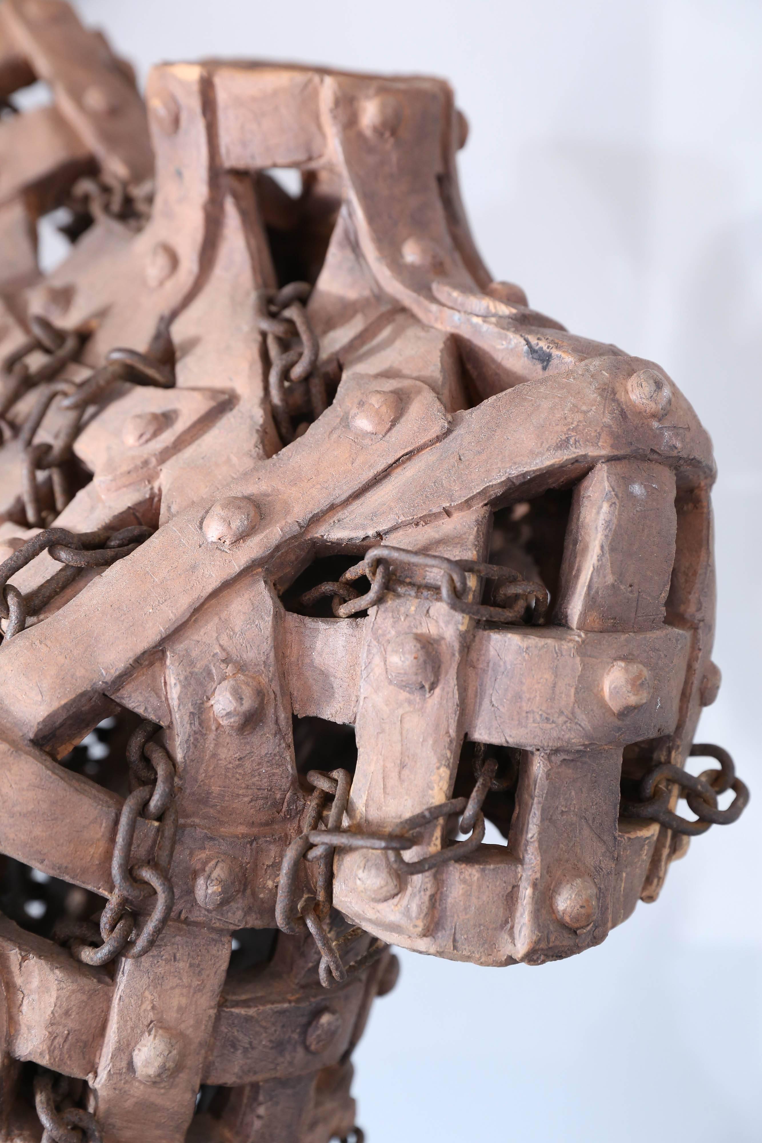 Tuscan Terracotta and Chain Female Sculpture by Italian Artist G. Ginestroni 1