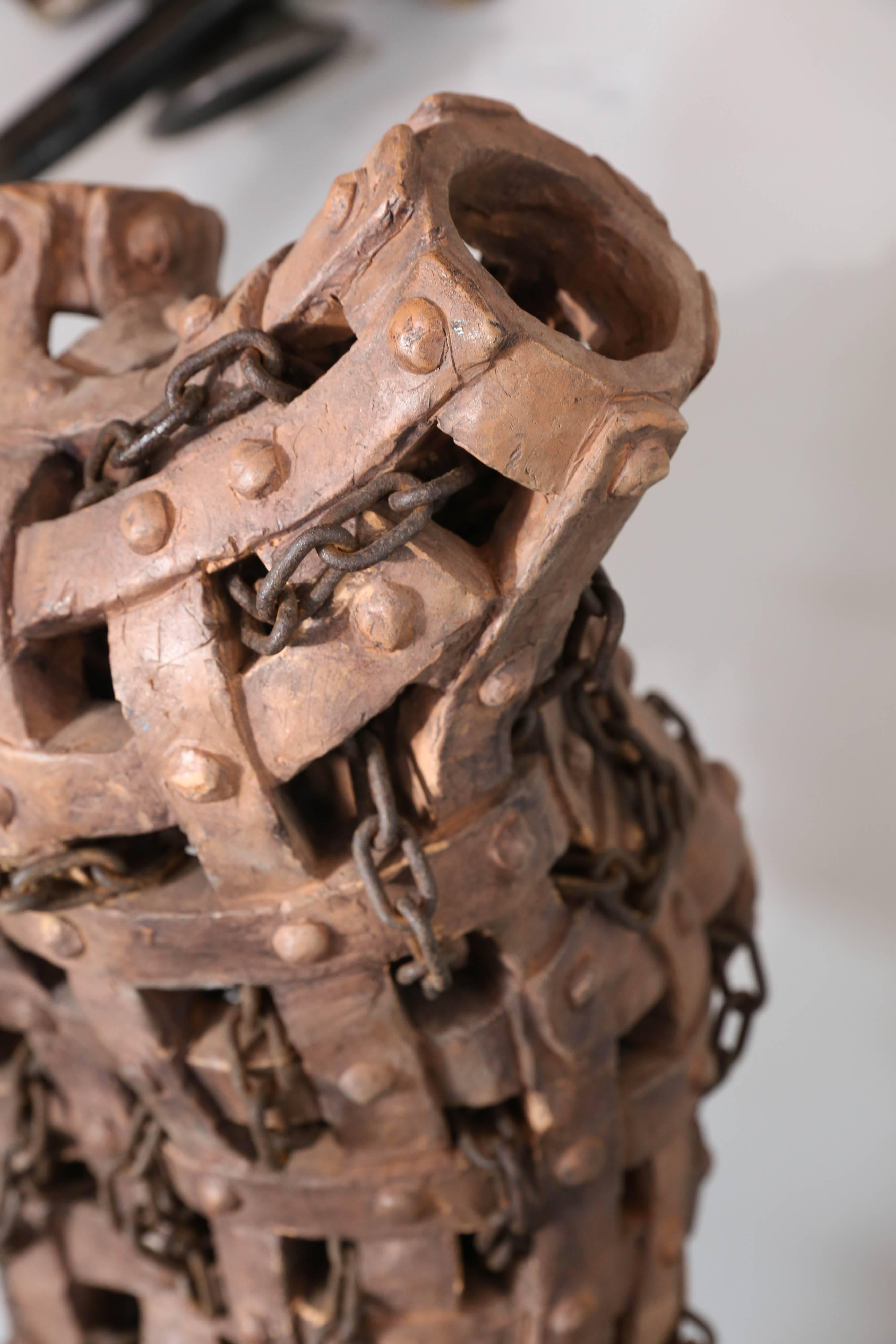 Tuscan Terracotta and Chain Female Sculpture by Italian Artist G. Ginestroni 3