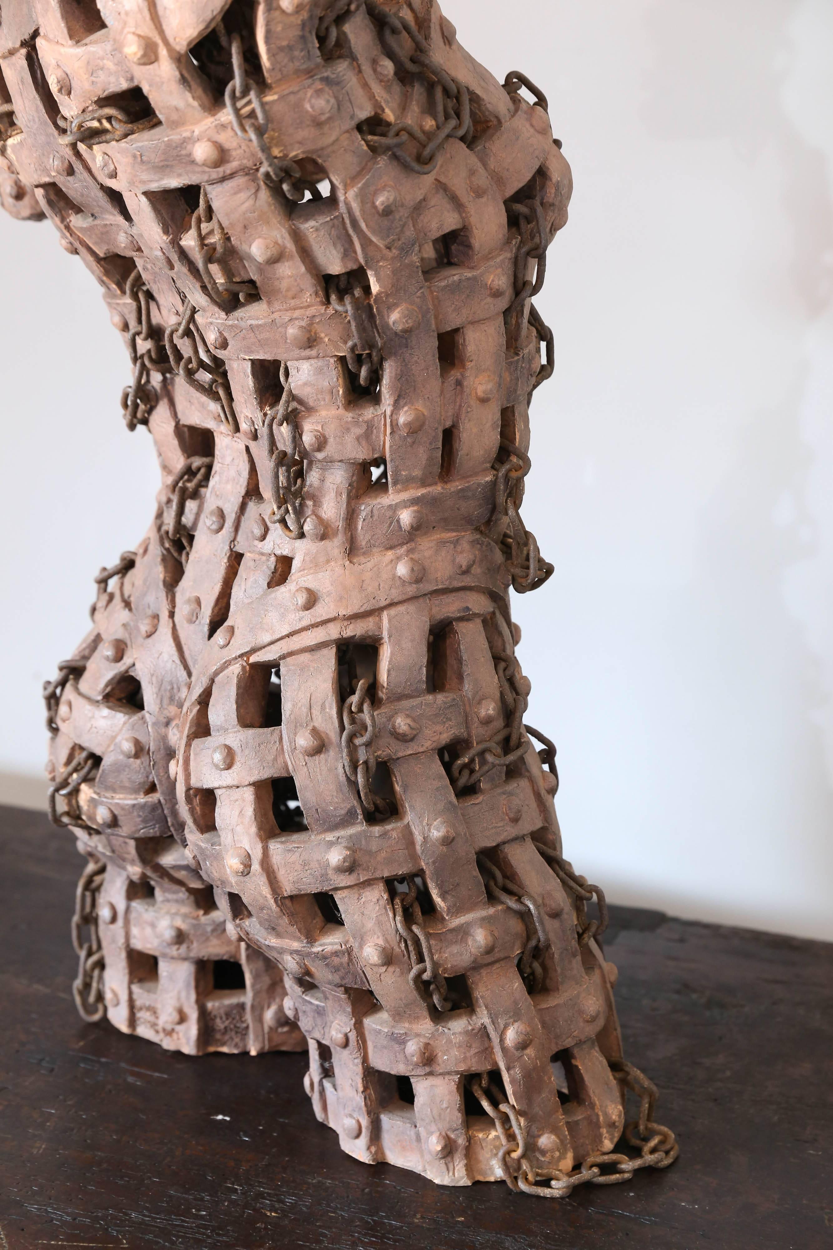 Tuscan Terracotta and Chain Female Sculpture by Italian Artist G. Ginestroni 4