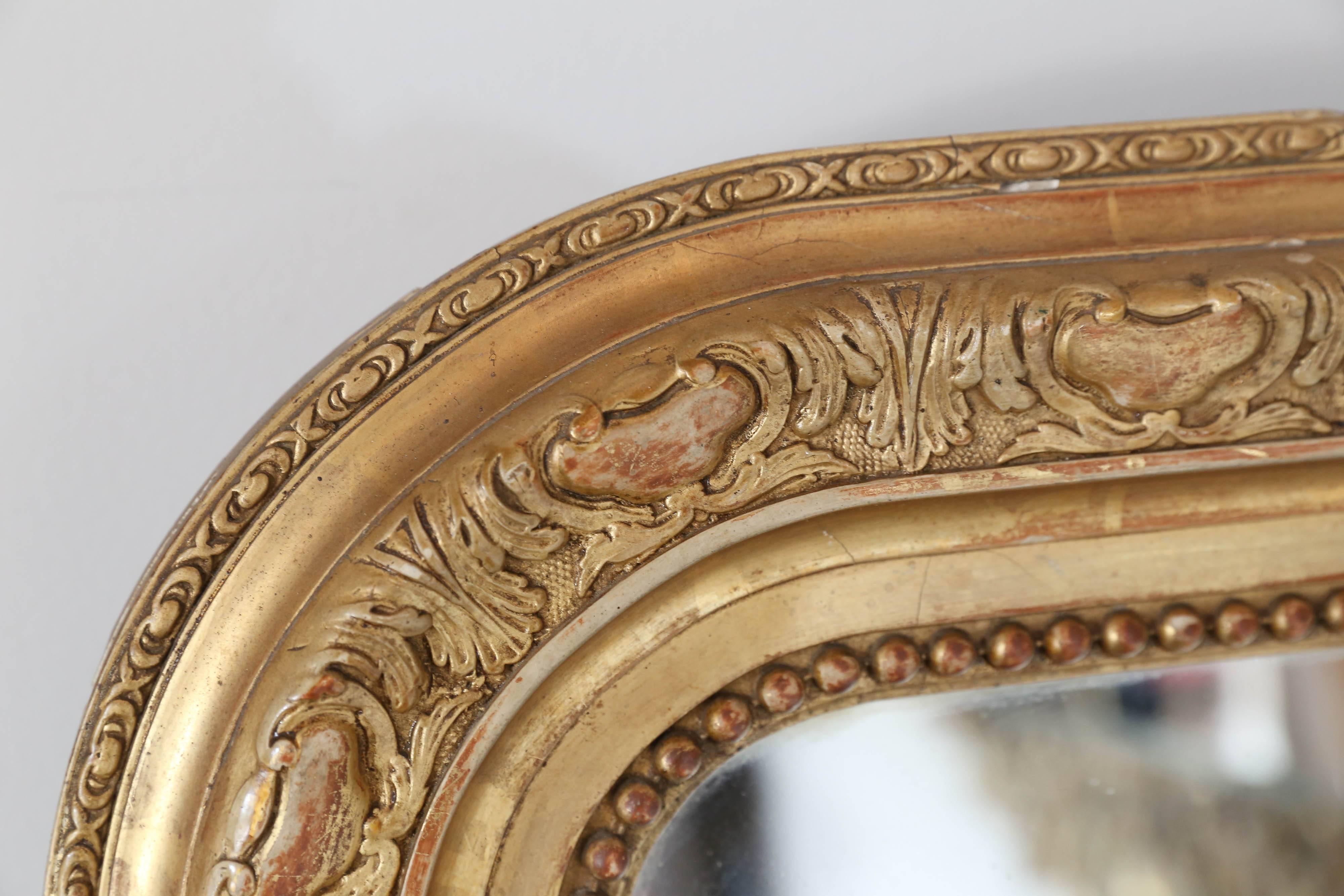French 19th Century Louis Philippe Mirror with Gilt Art Nouveau Carving