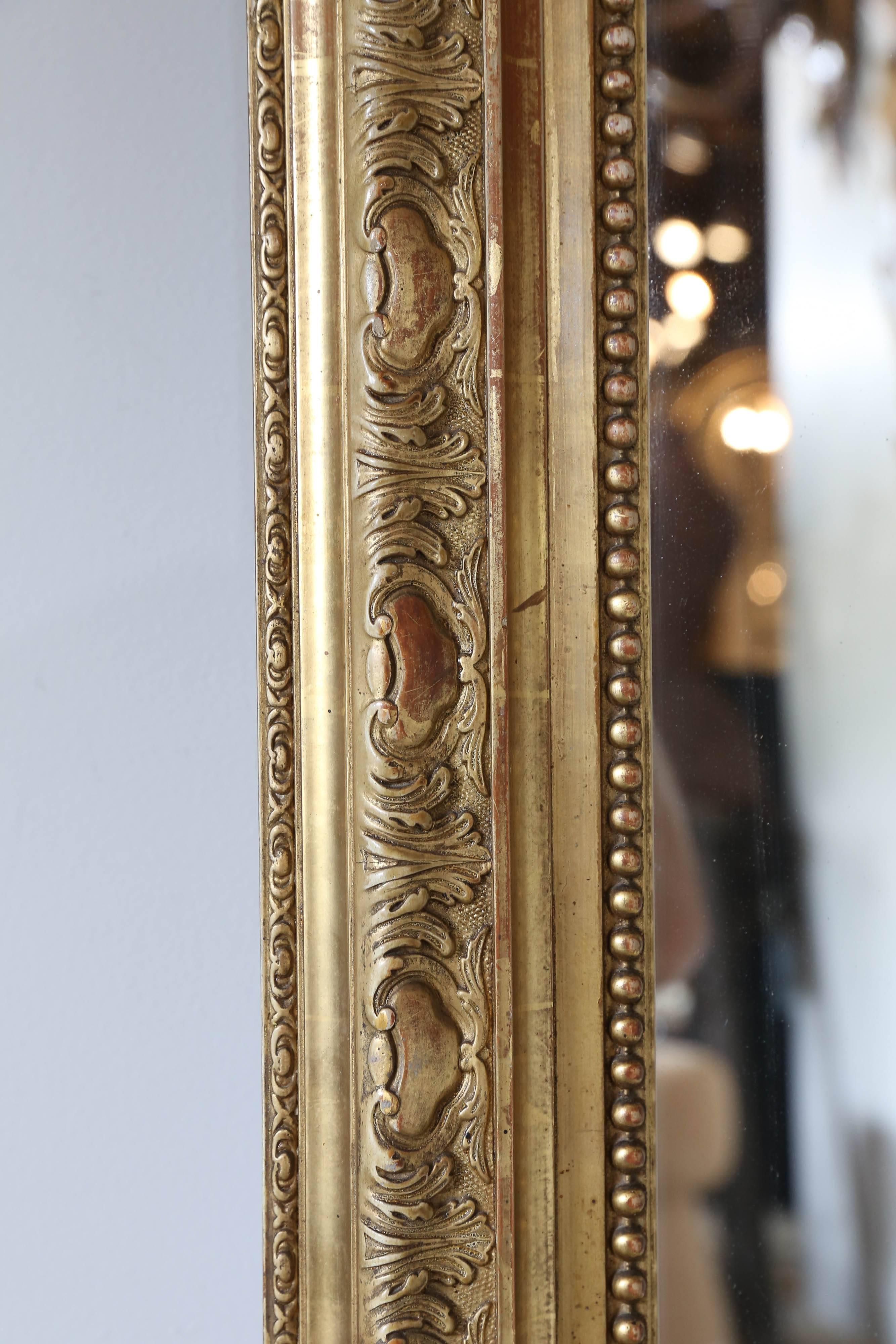 19th Century Louis Philippe Mirror with Gilt Art Nouveau Carving In Fair Condition In Houston, TX