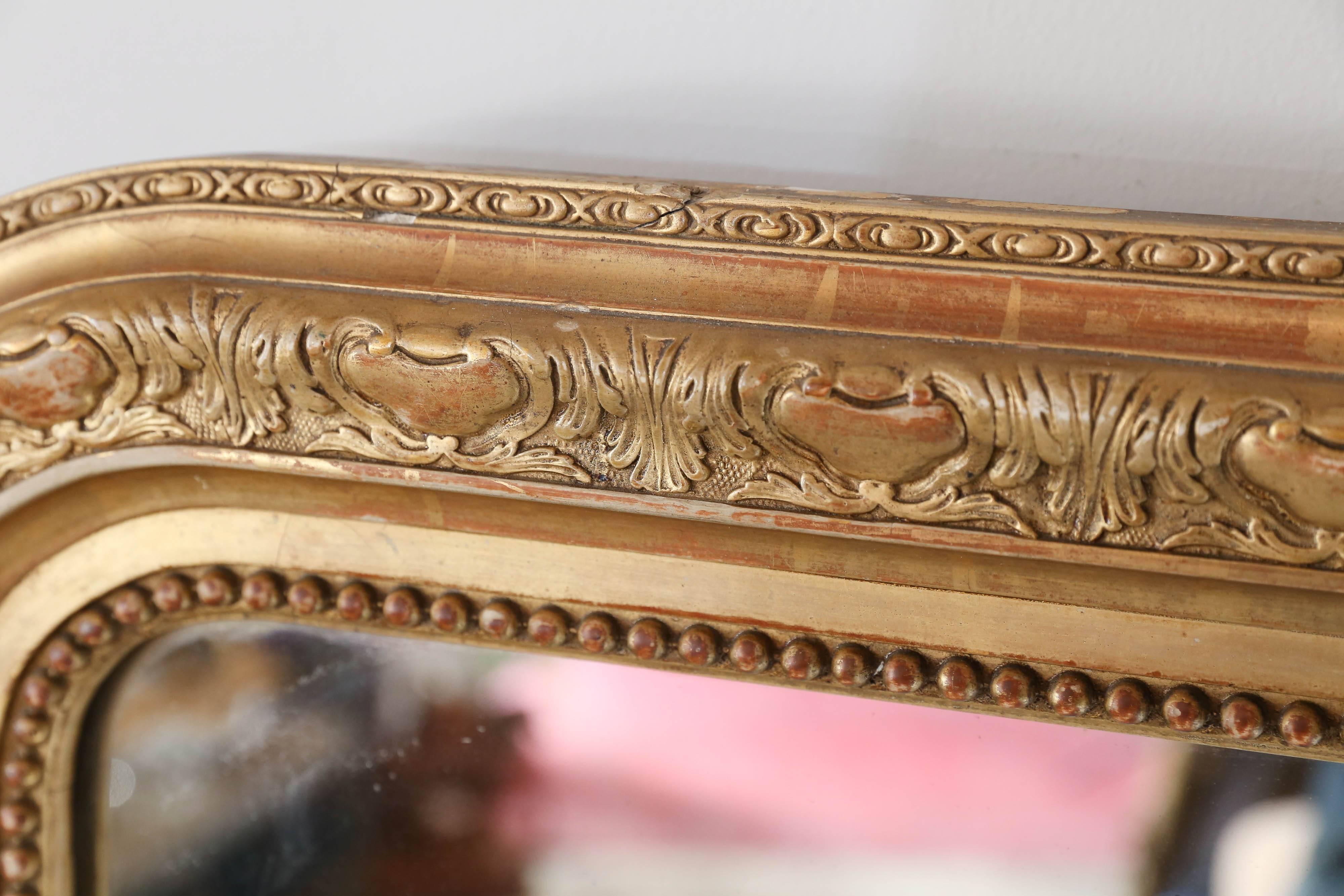 Wood 19th Century Louis Philippe Mirror with Gilt Art Nouveau Carving
