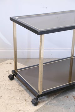 Vintage French Smoky Glass and High Gloss Black Bar Cart