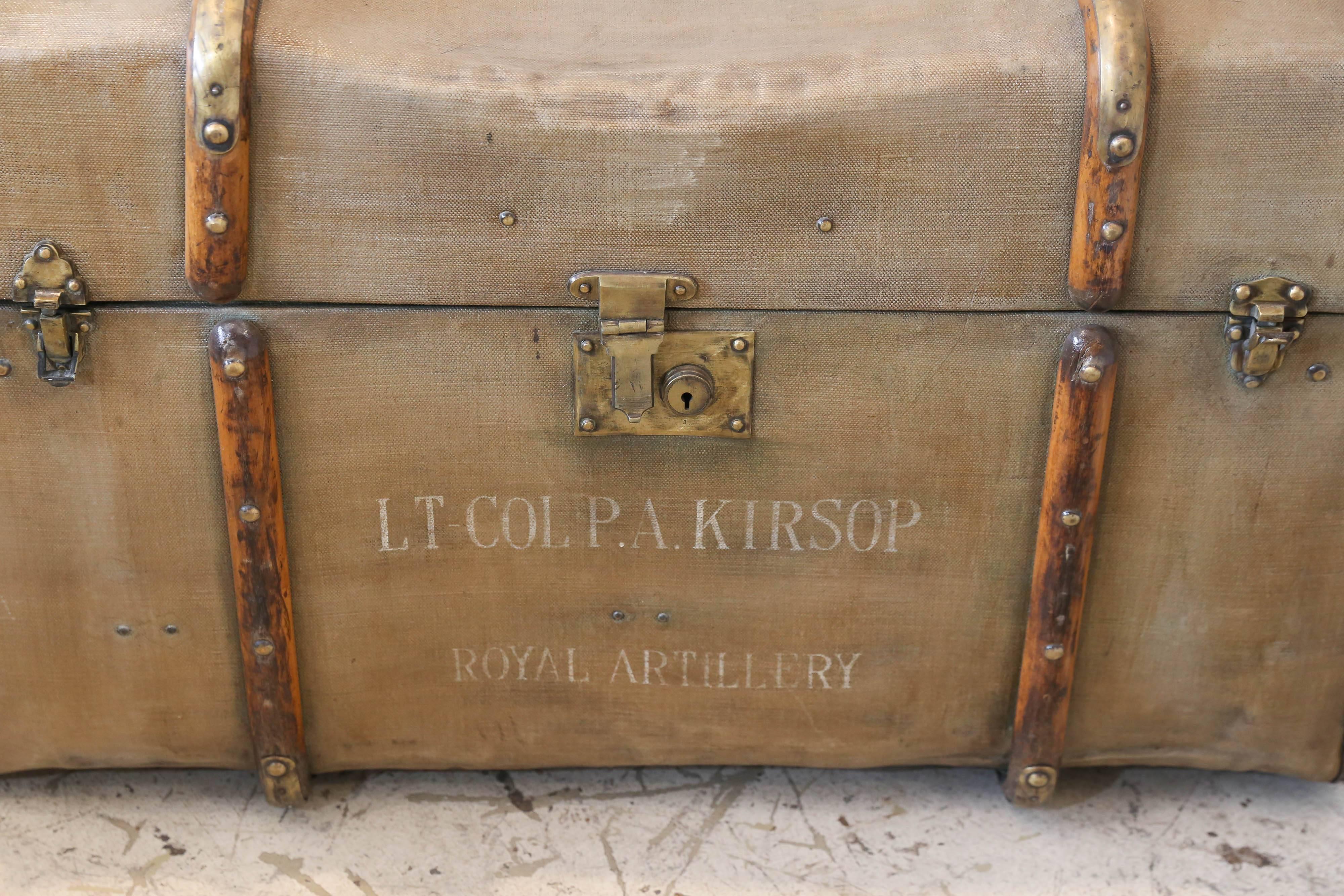 French 1940s Royal WWII Canvas Artillery Trunk Found in France