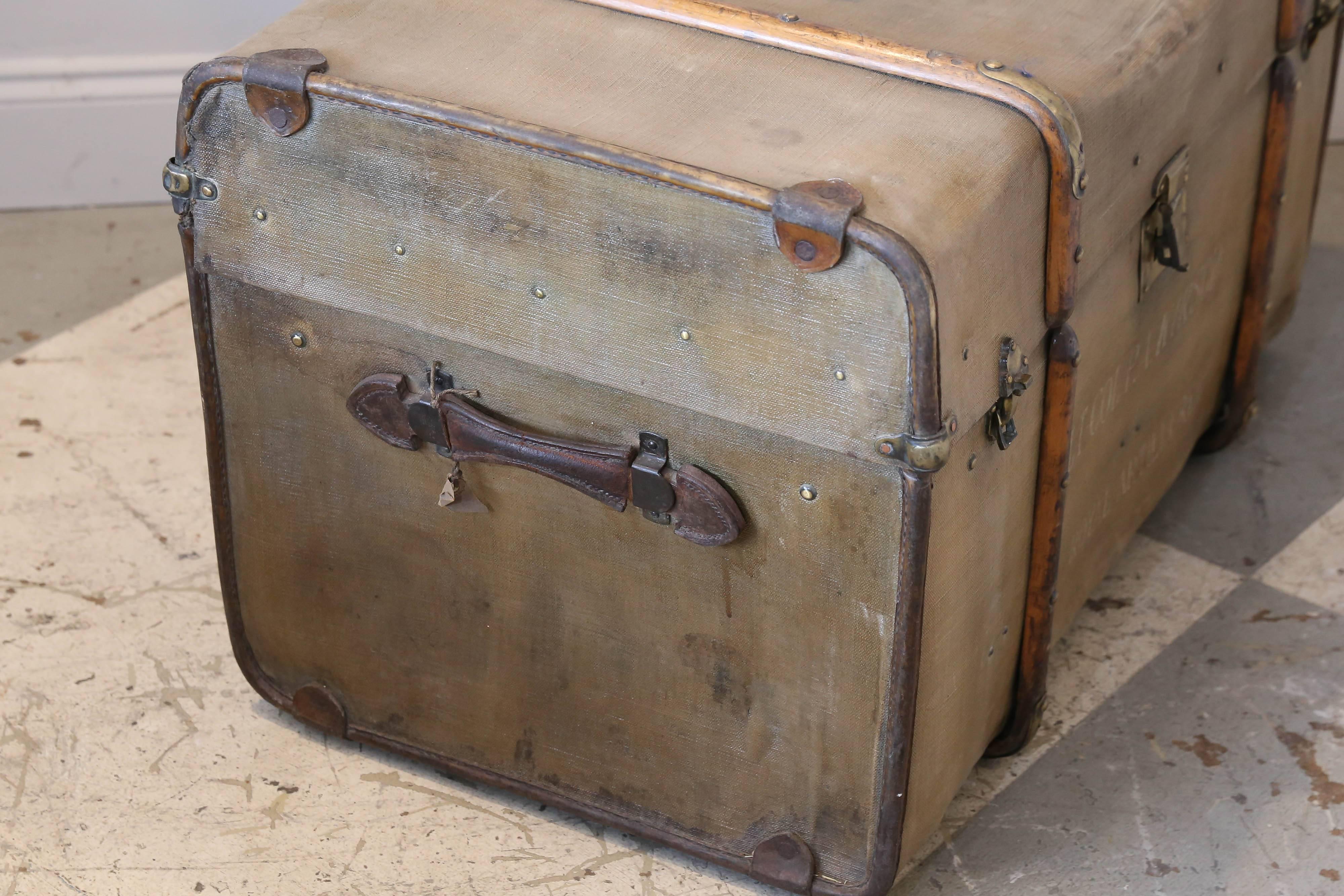 1940s Royal WWII Canvas Artillery Trunk Found in France In Fair Condition In Houston, TX