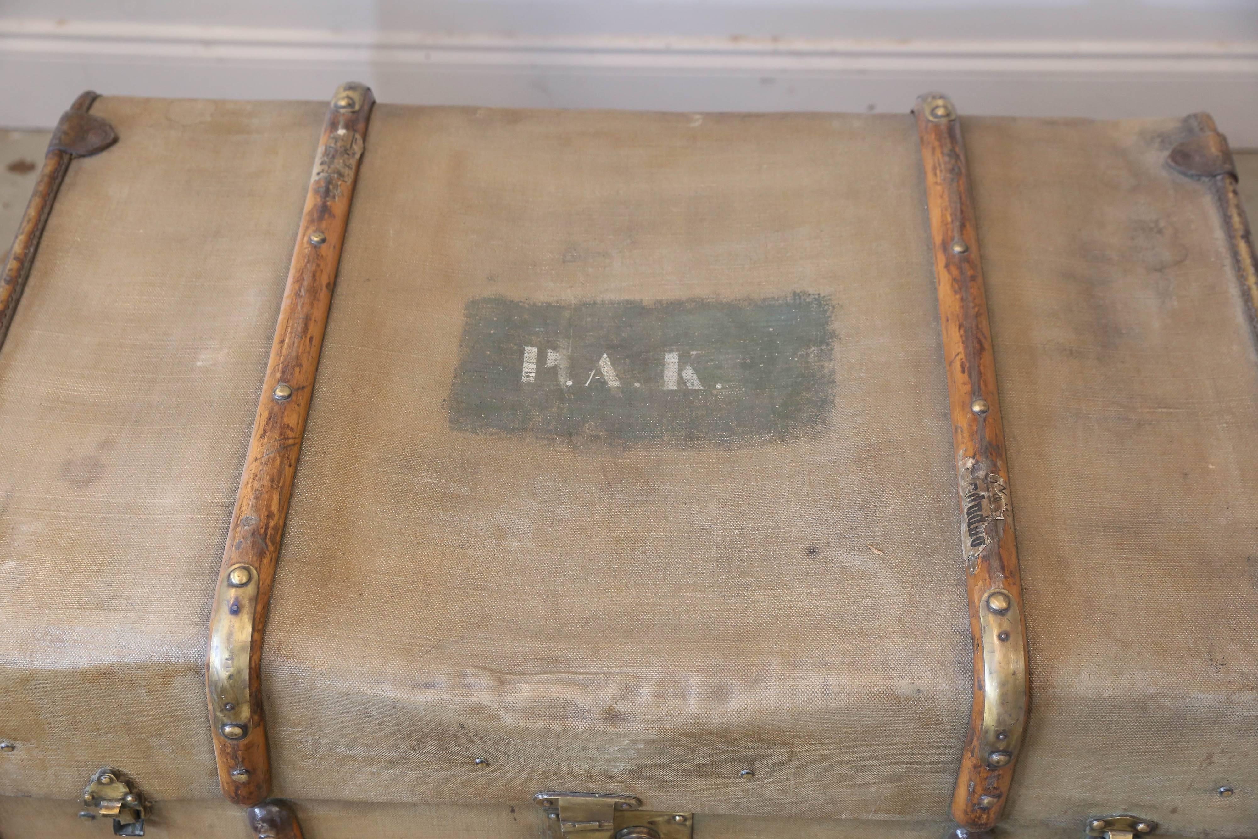 Mid-20th Century 1940s Royal WWII Canvas Artillery Trunk Found in France