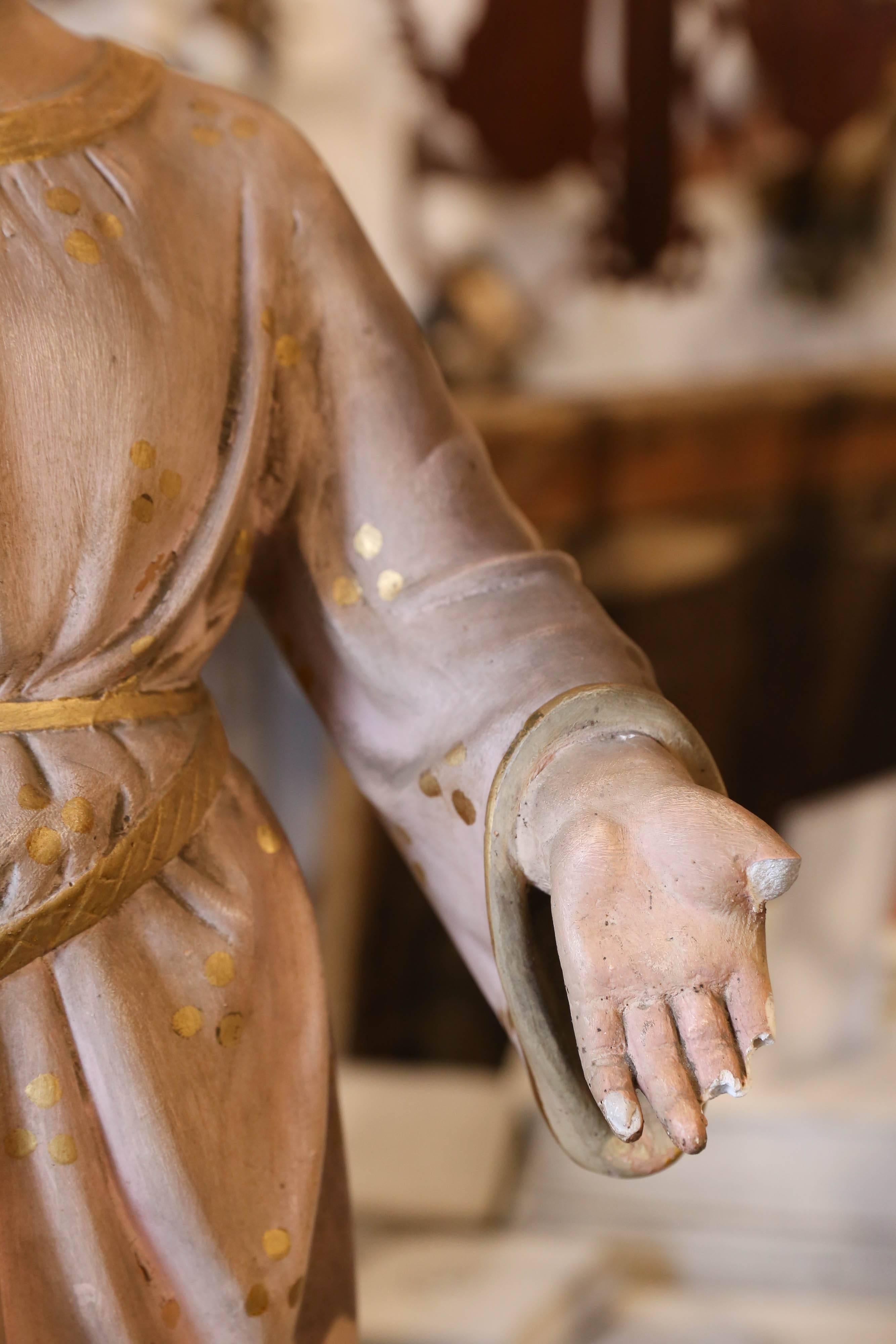Antique Painted Plaster Statue of Saint John Found in France, circa 1900 In Distressed Condition In Houston, TX
