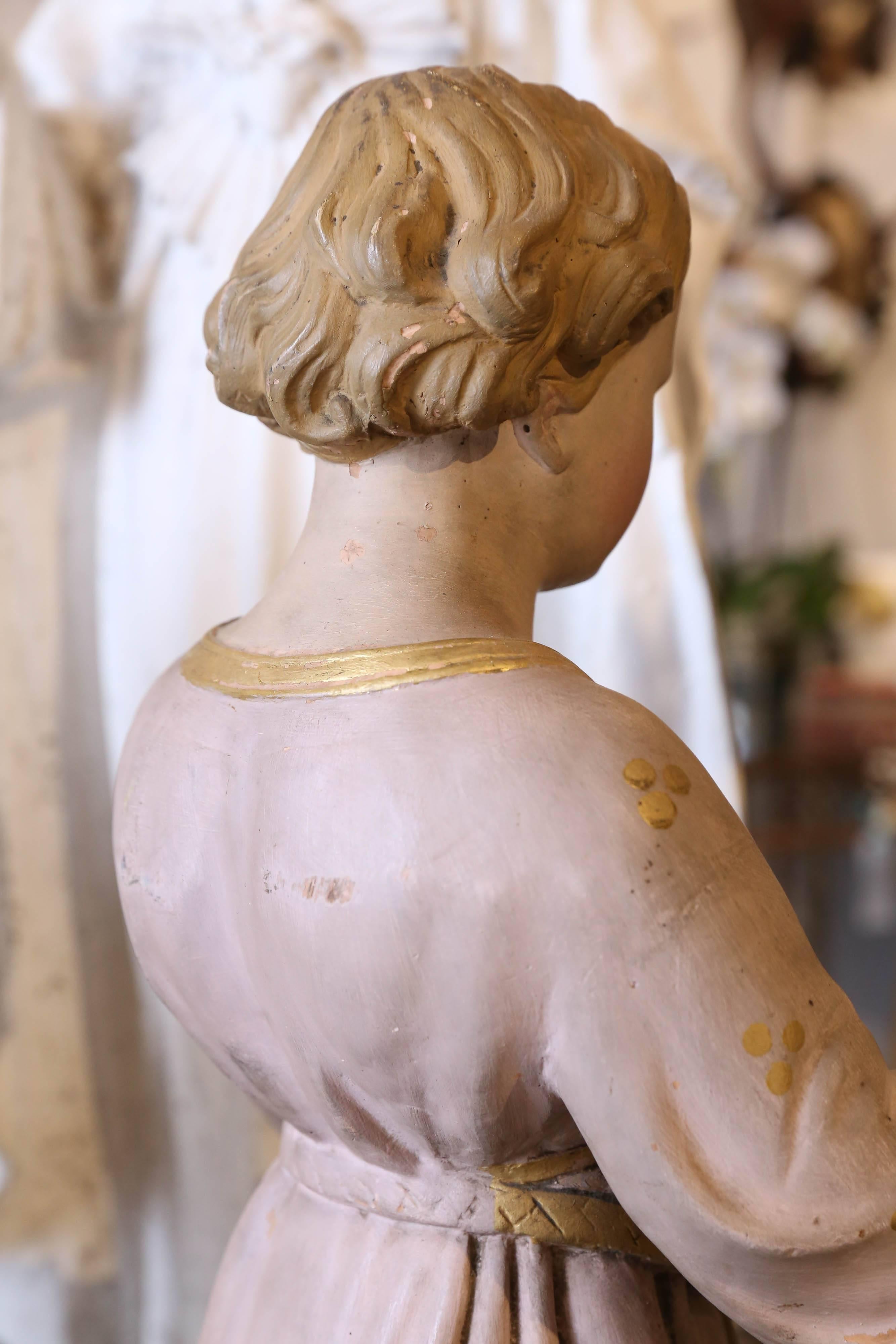 Early 20th Century Antique Painted Plaster Statue of Saint John Found in France, circa 1900