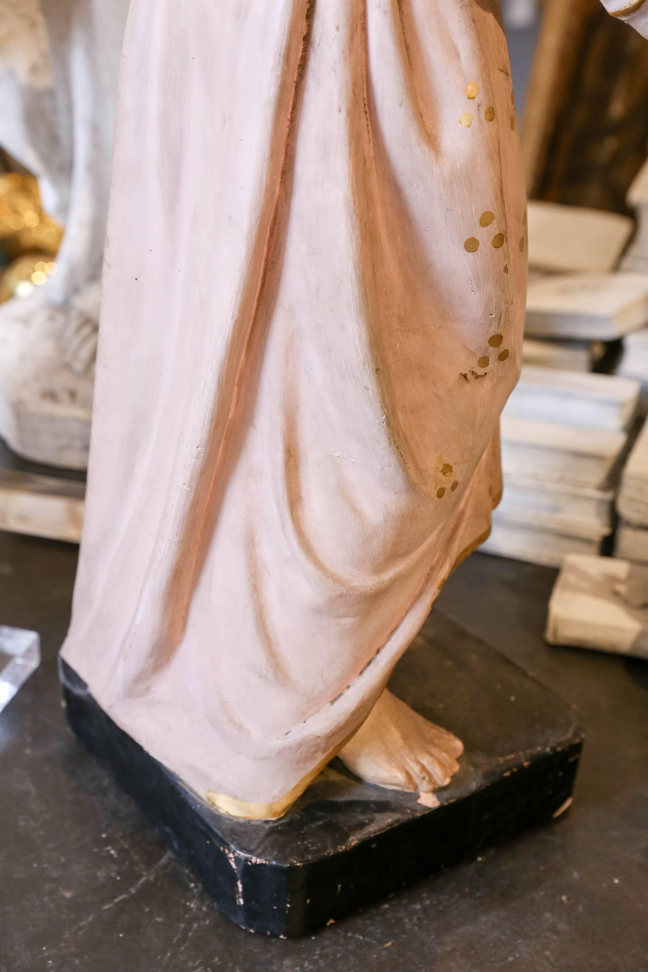 Antique Painted Plaster Statue of Saint John Found in France, circa 1900 1