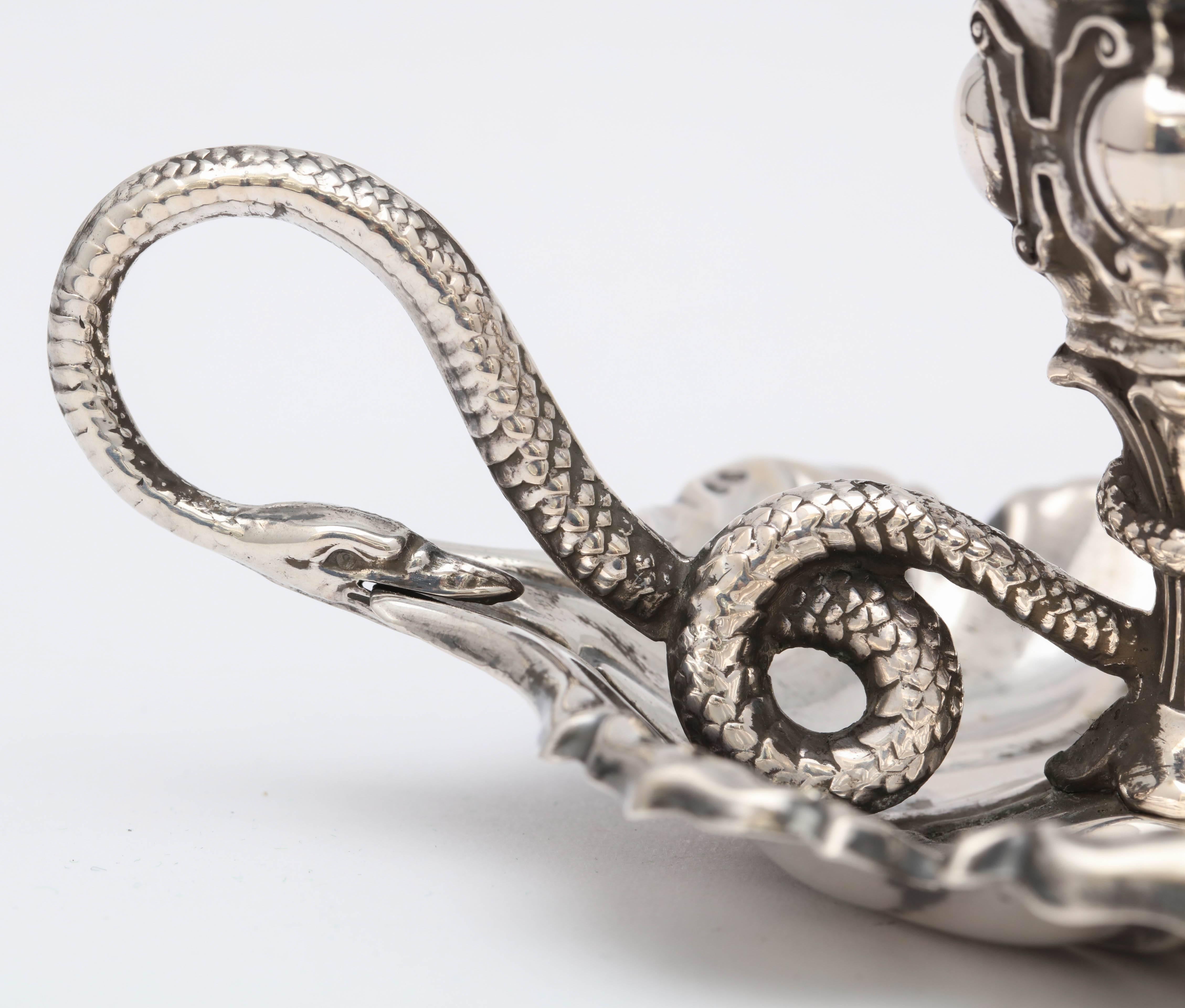 Austrian Victorian Continental Silver ‘.800’ Leaf Form Chamberstick with Snake Handle