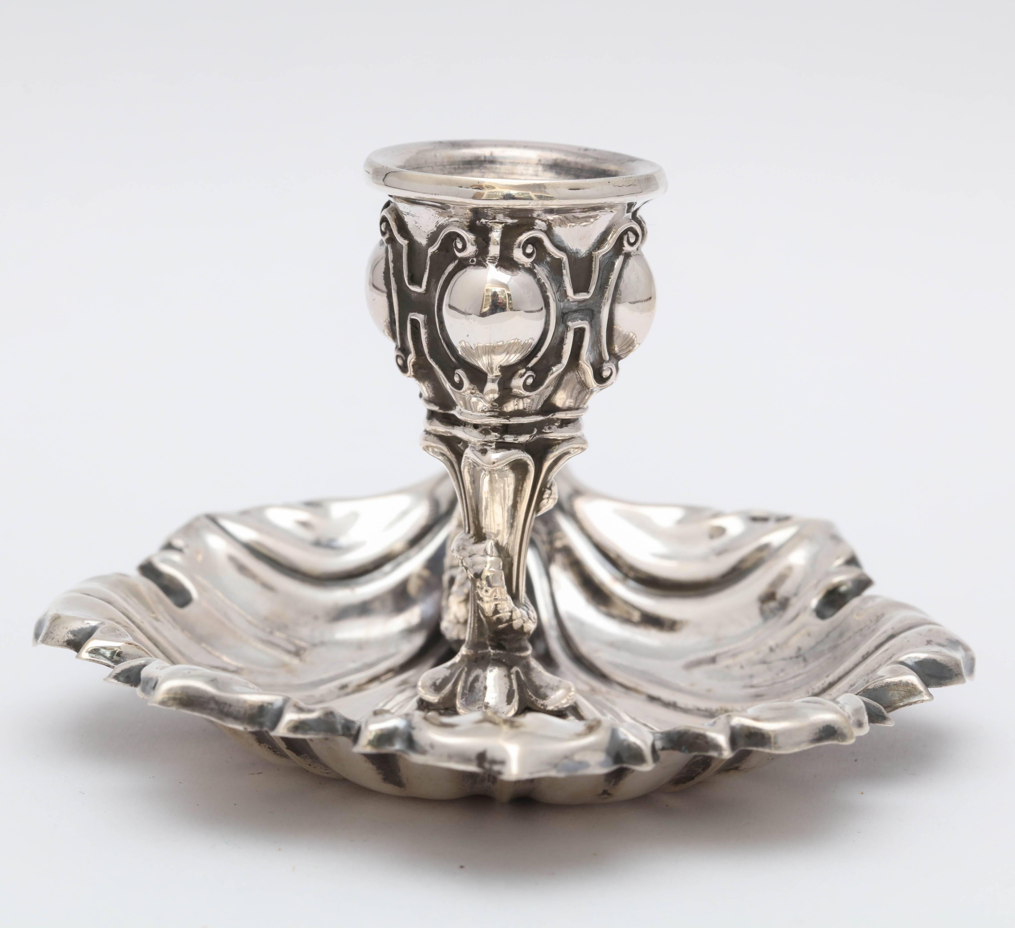 Late 19th Century Victorian Continental Silver ‘.800’ Leaf Form Chamberstick with Snake Handle