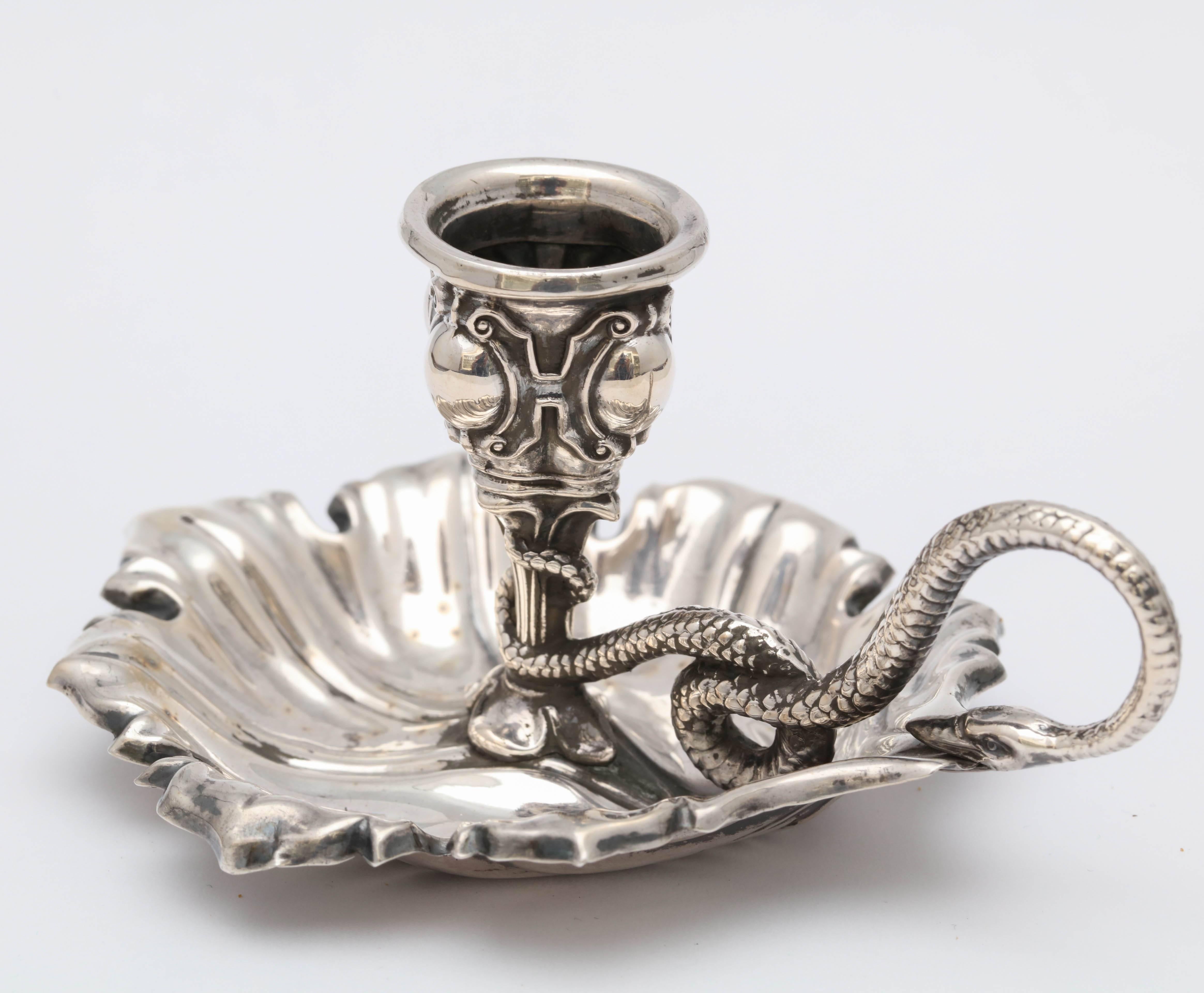 Victorian Continental Silver ‘.800’ Leaf Form Chamberstick with Snake Handle 3