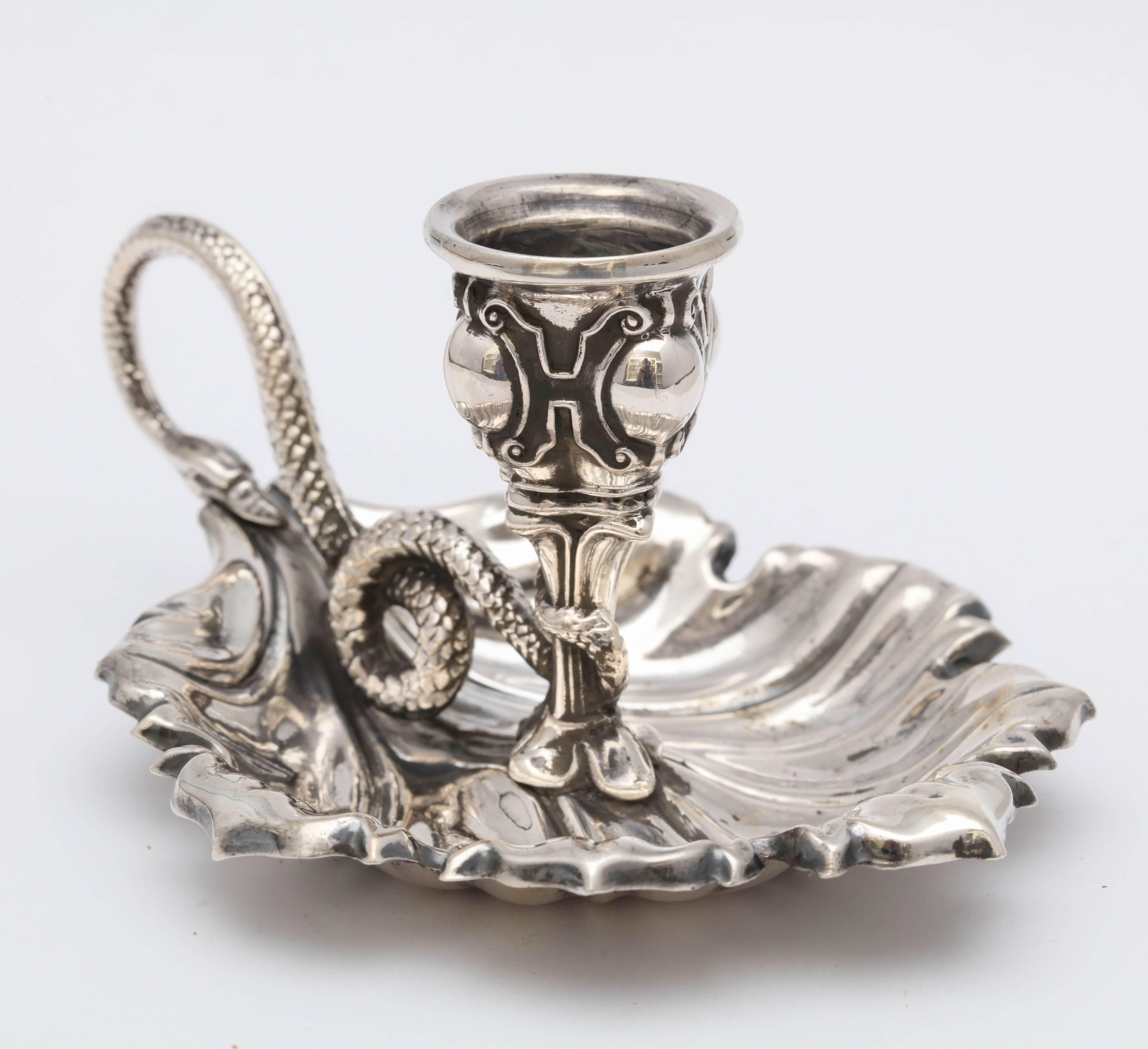 Victorian Continental Silver ‘.800’ Leaf Form Chamberstick with Snake Handle 4