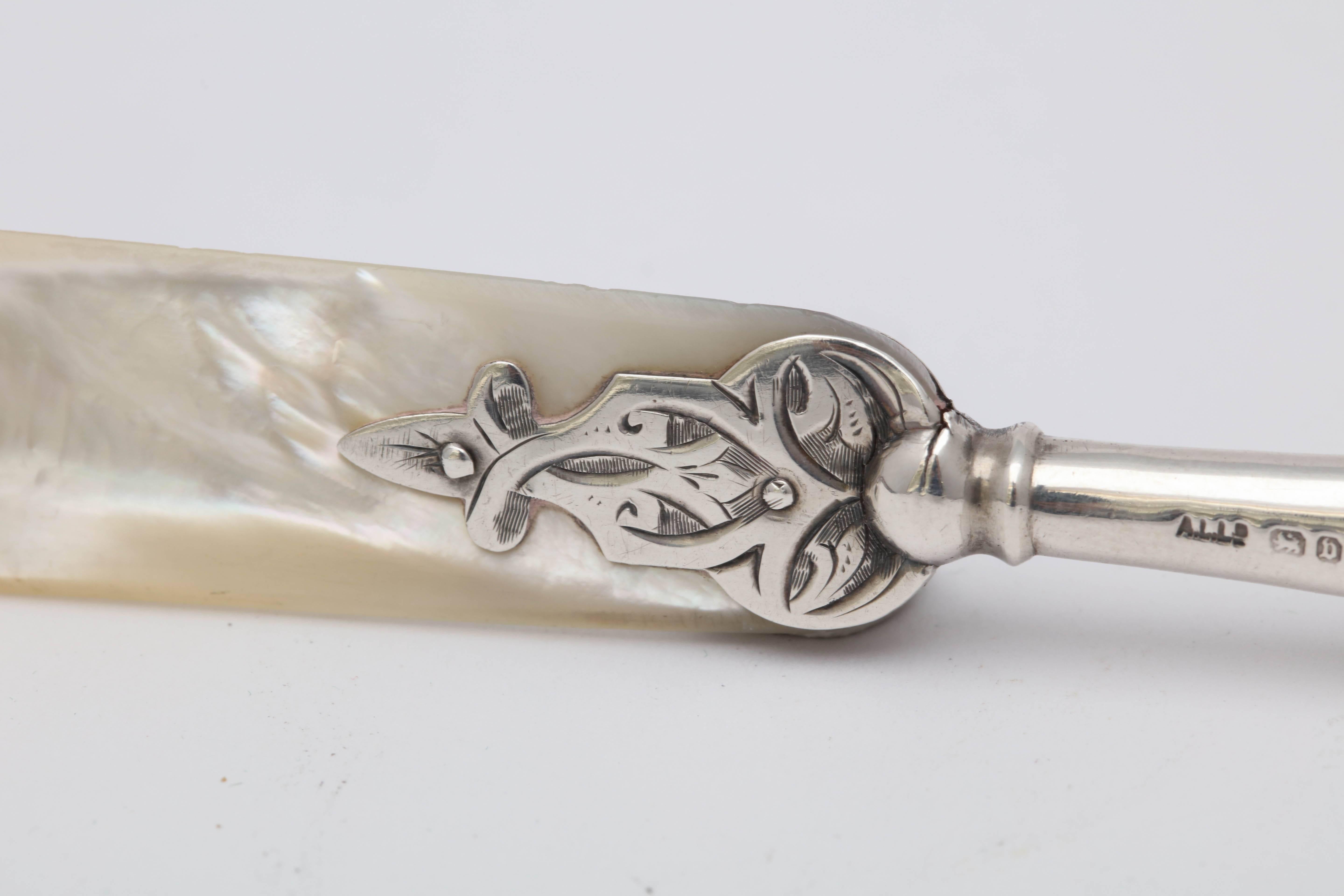 Late 19th Century Victorian Sterling Silver, Scottish Agate-Mounted Mother-of-Pearl Letter Opener