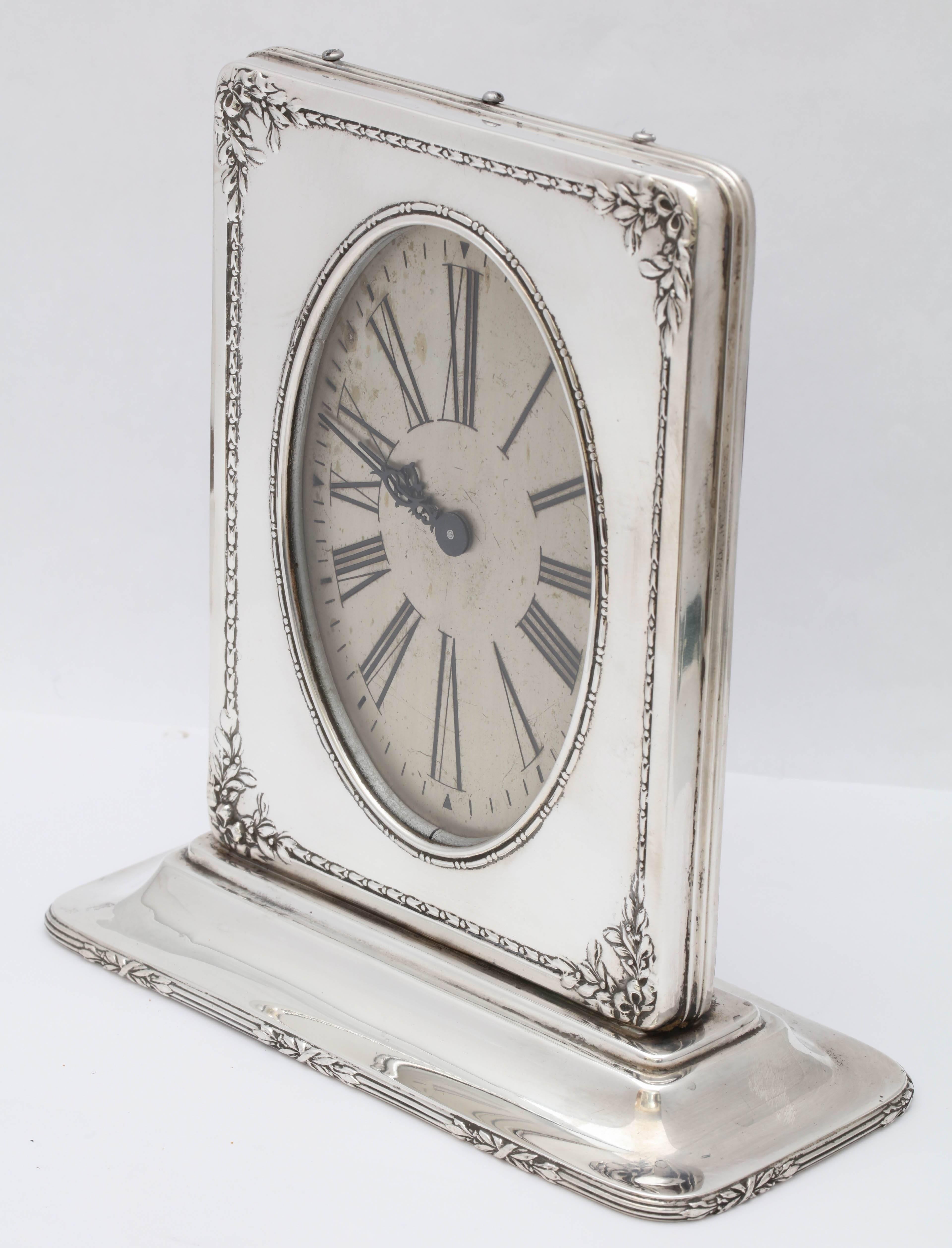 American Edwardian Sterling Silver Eight Day Table/Mantel Clock