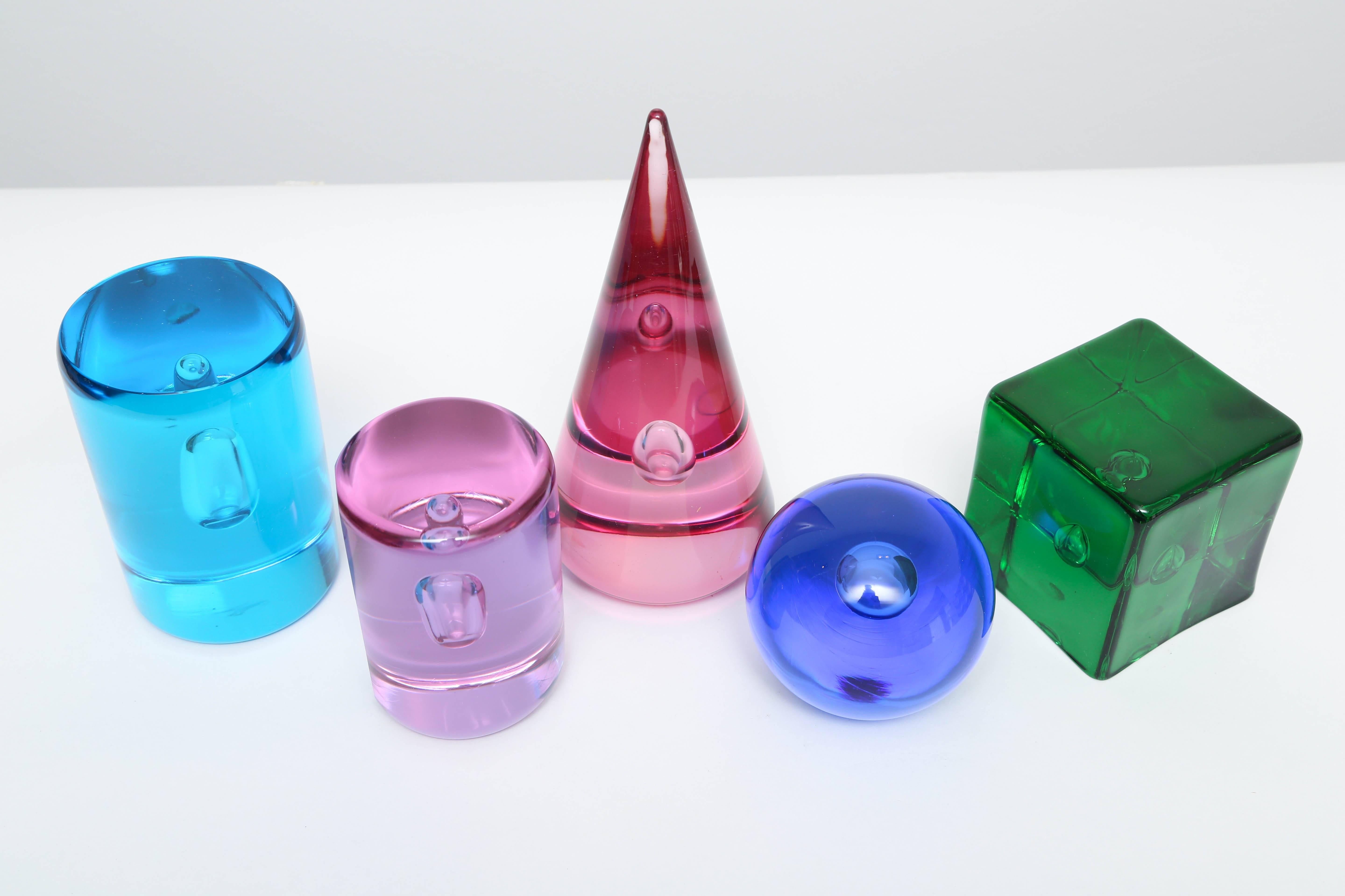 Italian Handblown Glass Cube, Cone, Sphere and Cylinders Encasing Bubbles In Excellent Condition For Sale In Kensington, MD