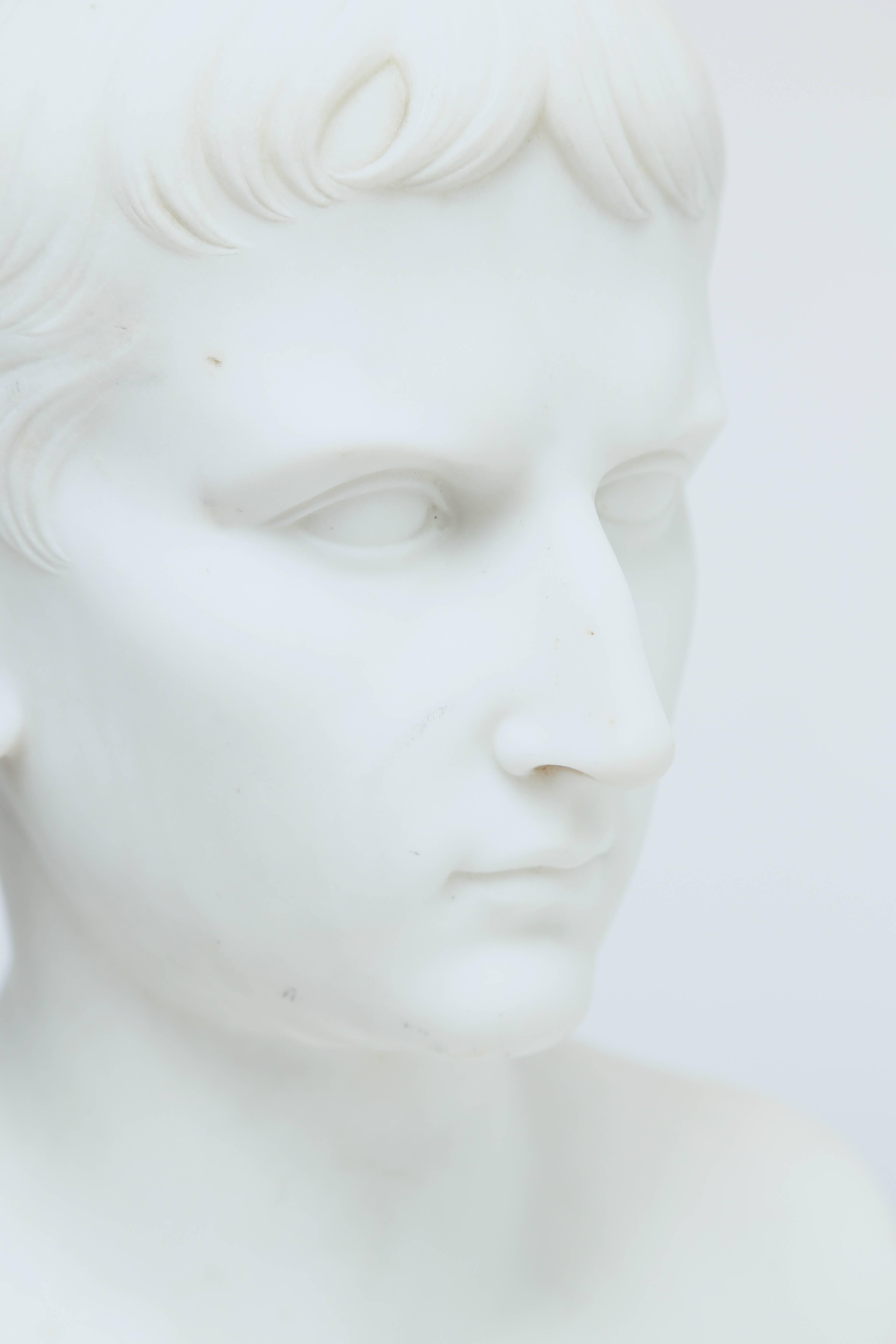 Carved Marble Bust of Augustus Caesar as a Boy, Italian, 19th Century