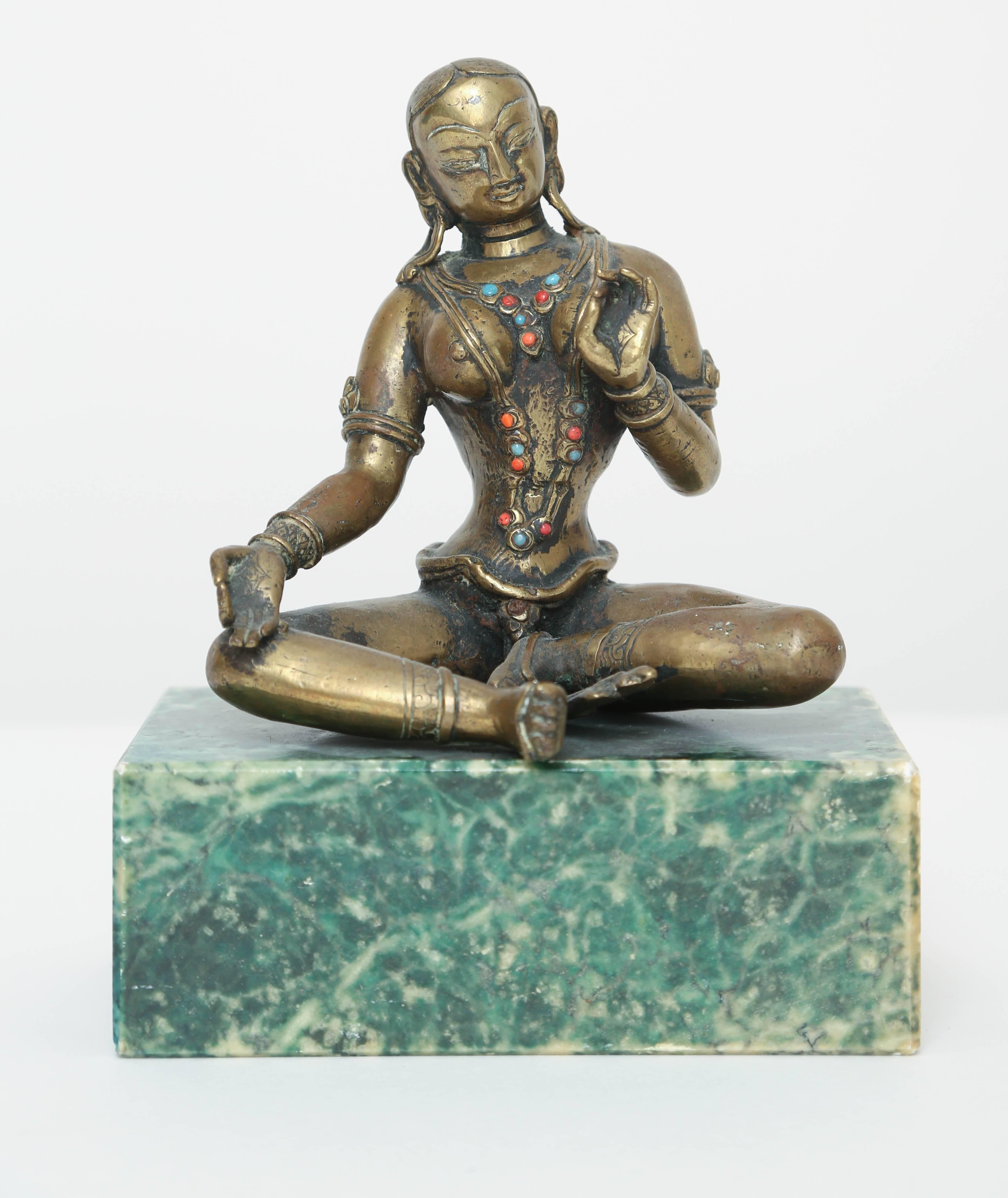 Tribal Bronze Figure of the Seated Goddess Tara, India, 19th Century