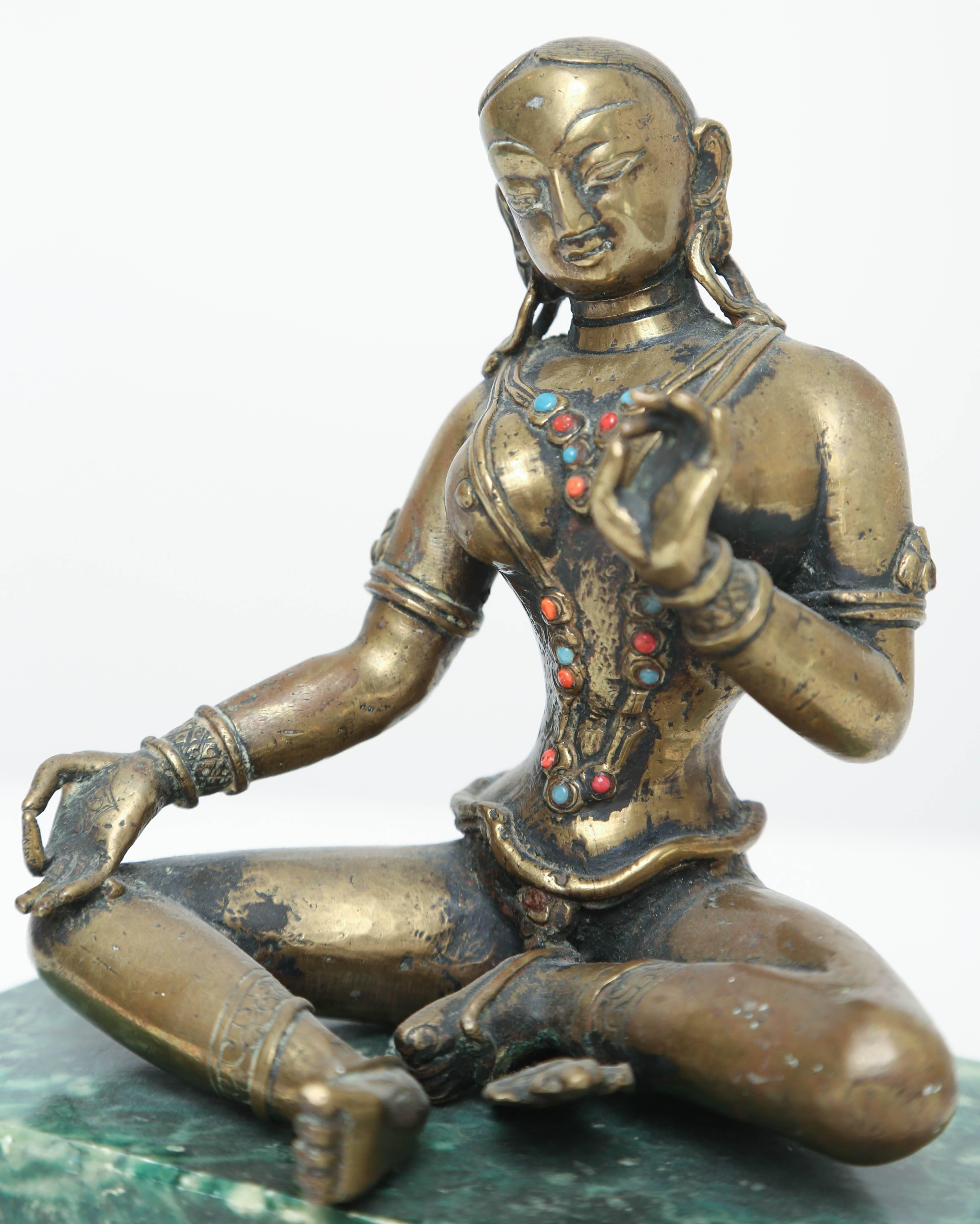 Bronze Figure of the Seated Goddess Tara, India, 19th Century In Excellent Condition In Kensington, MD
