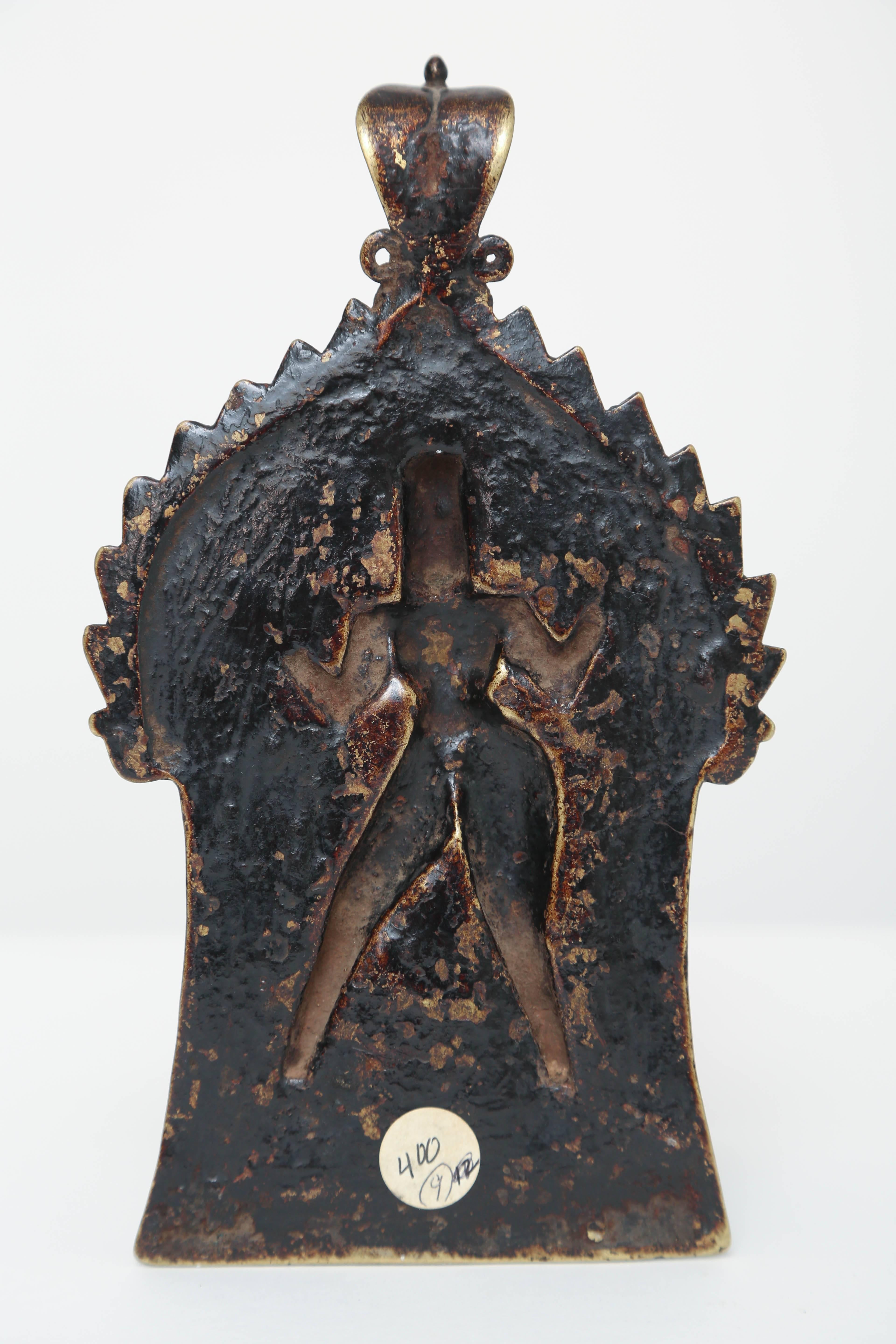 Indian Bronze and Copper Alloy Plaque of Four-Armed Durga, 18th-19th Century In Excellent Condition In Kensington, MD