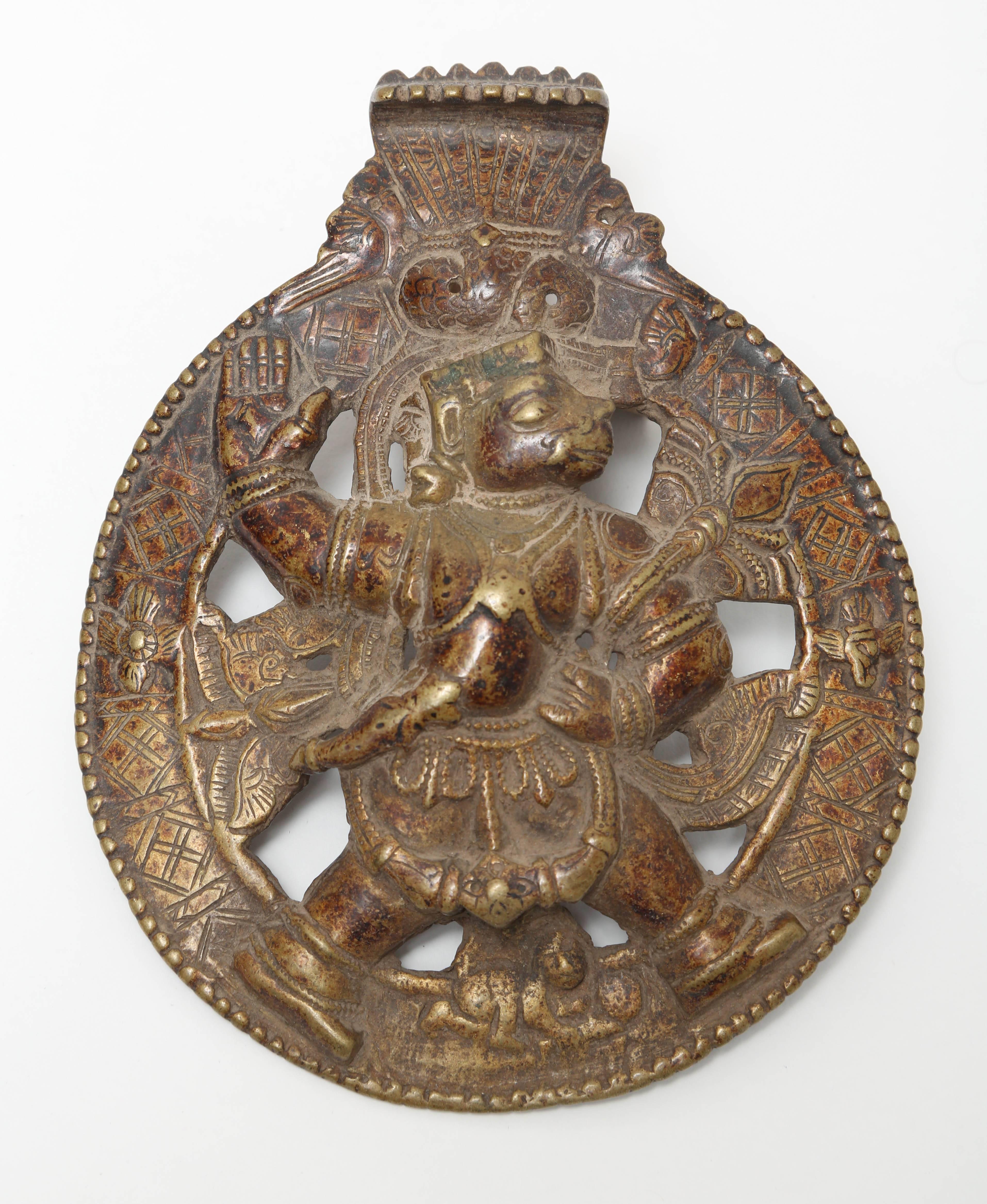 Tribal Bronze and Copper Alloy Roundel of Hanuman, the Hindu Monkey God For Sale