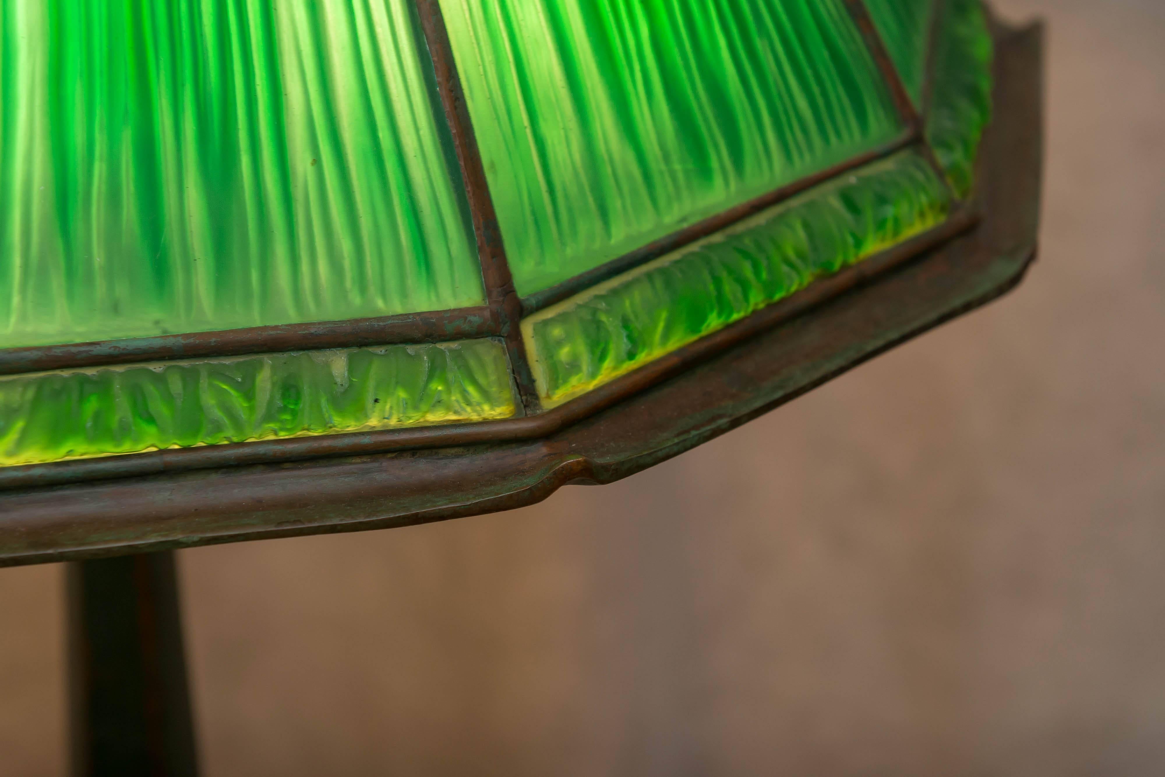 American Tiffany Studios Green Linenfold Table Lamp