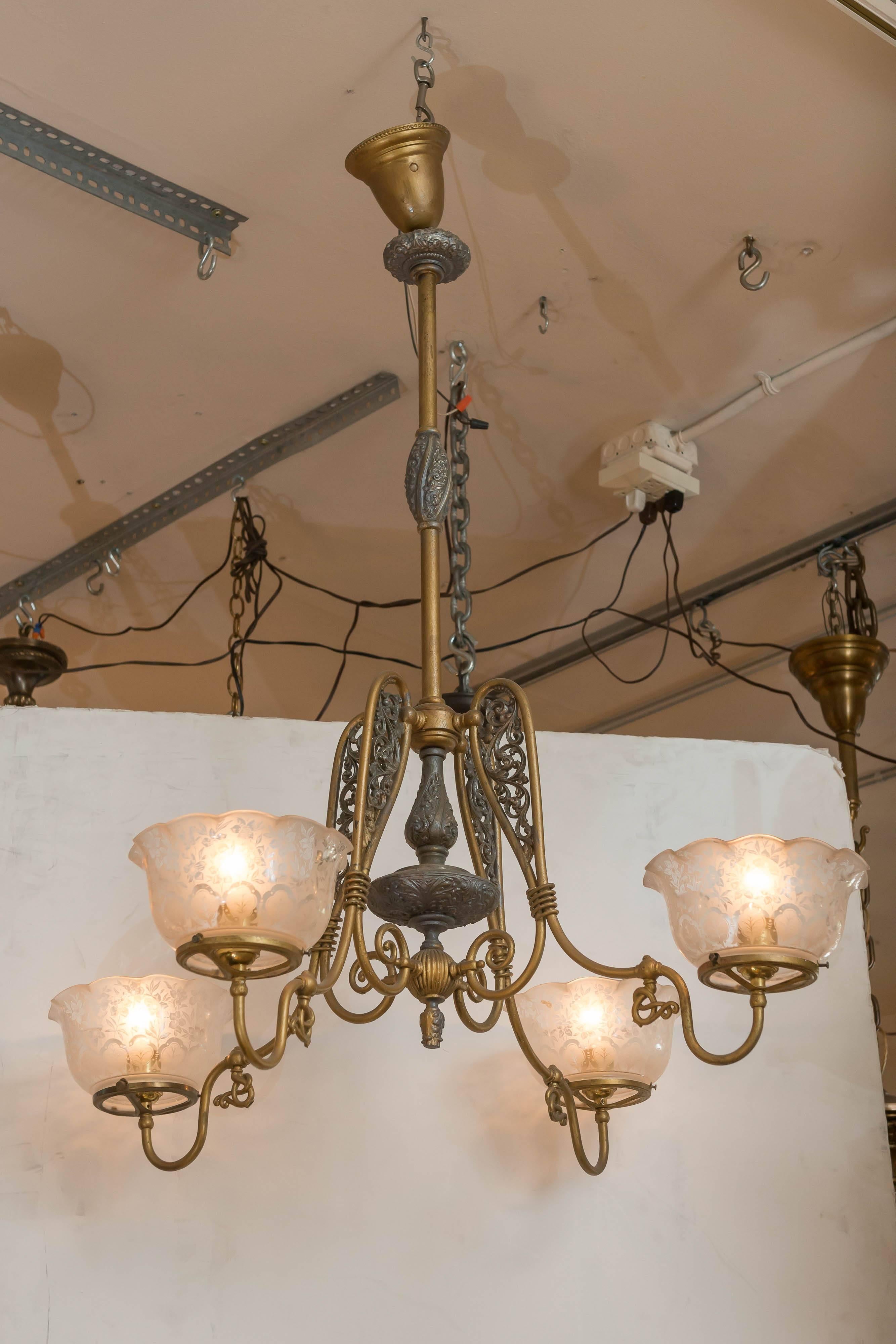 Cast Four-Arm Gas Chandelier