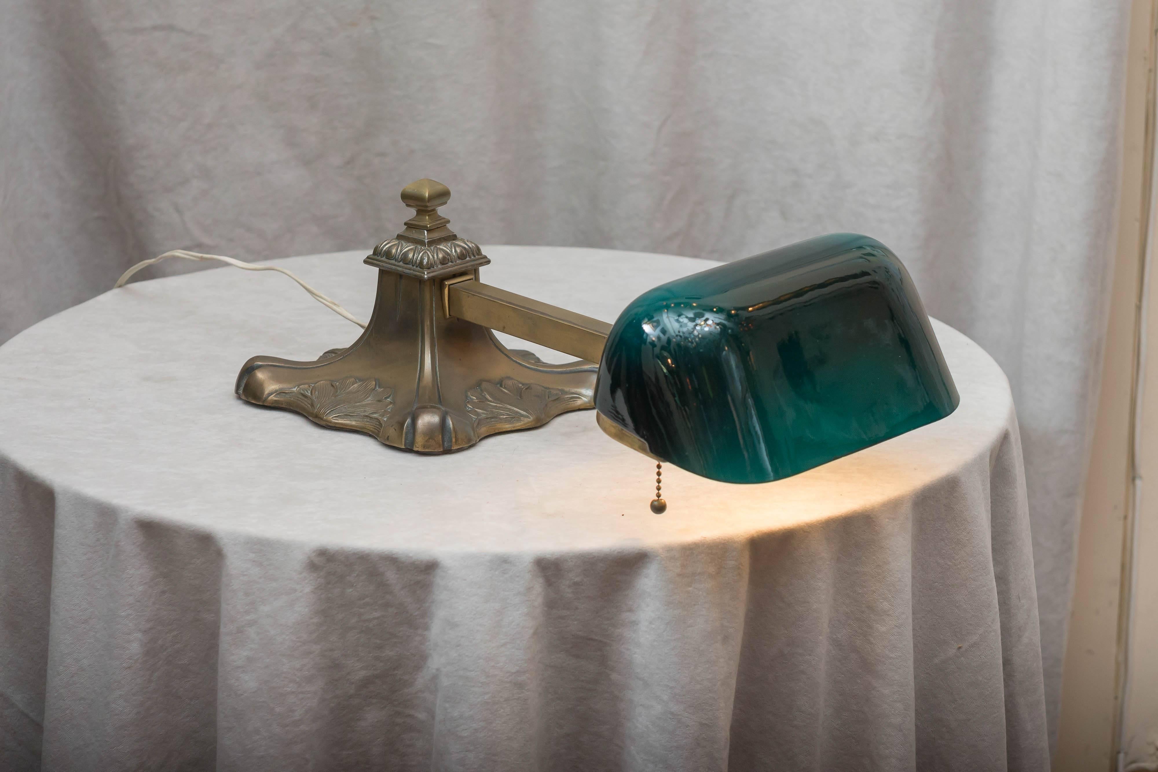 Early 20th Century Green Shade Banker's Lamp for a Roll Top Desk Etc by Emeralite, Art Nouveau