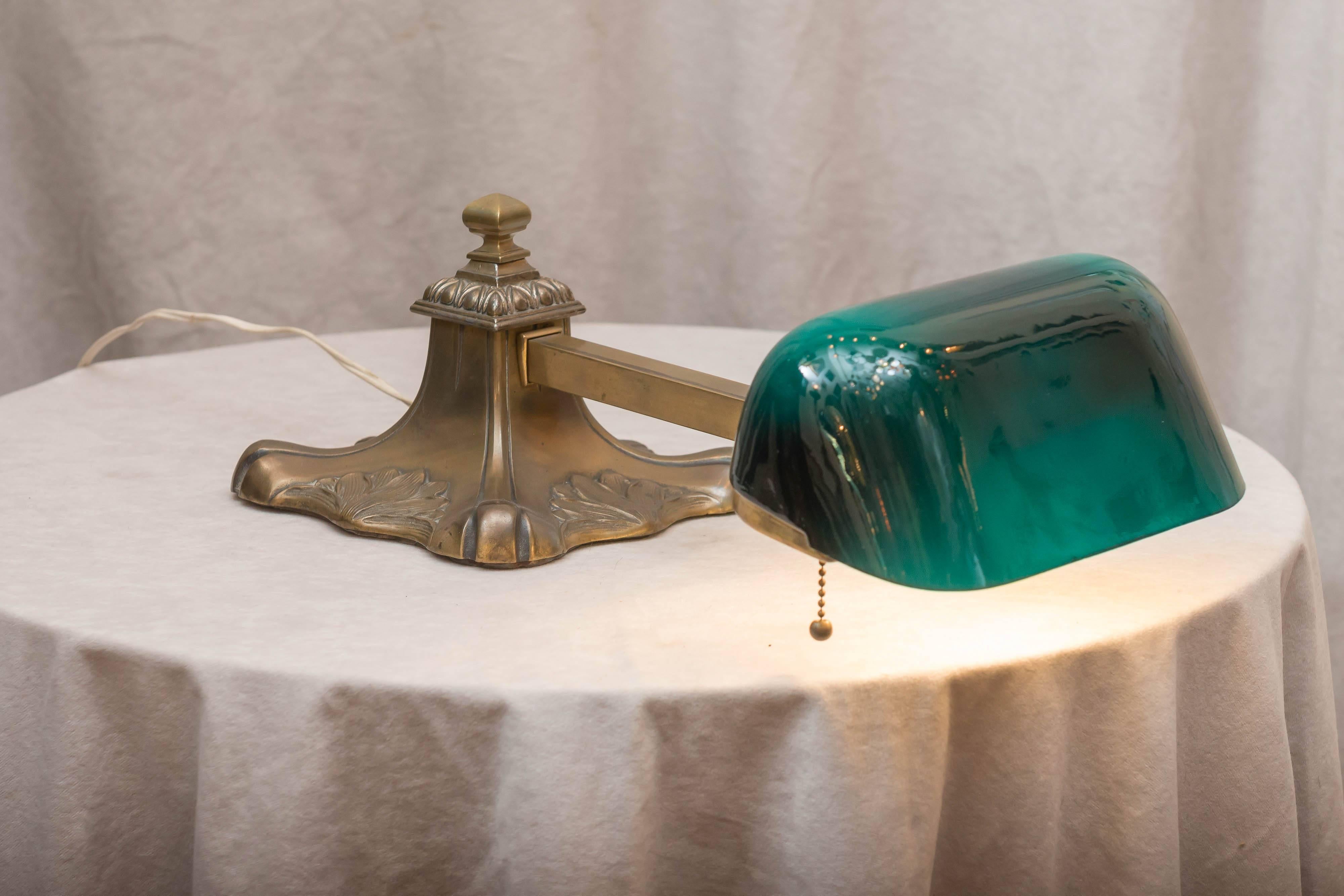 Glass Green Shade Banker's Lamp for a Roll Top Desk Etc by Emeralite, Art Nouveau