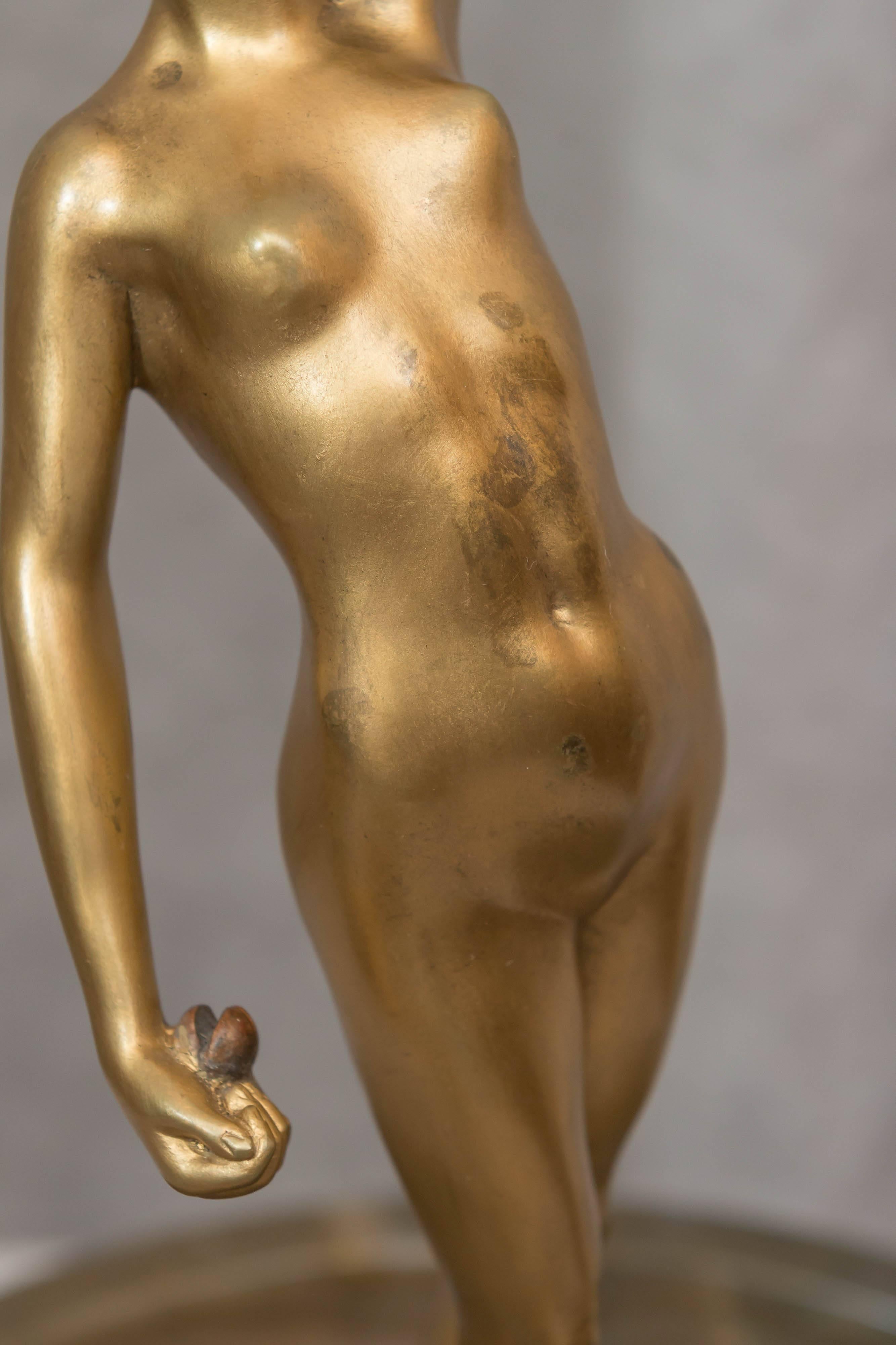 Art Nouveau Austrian Naughty, Movable Bronze of a Maiden with Removable Dress ca. 1920s