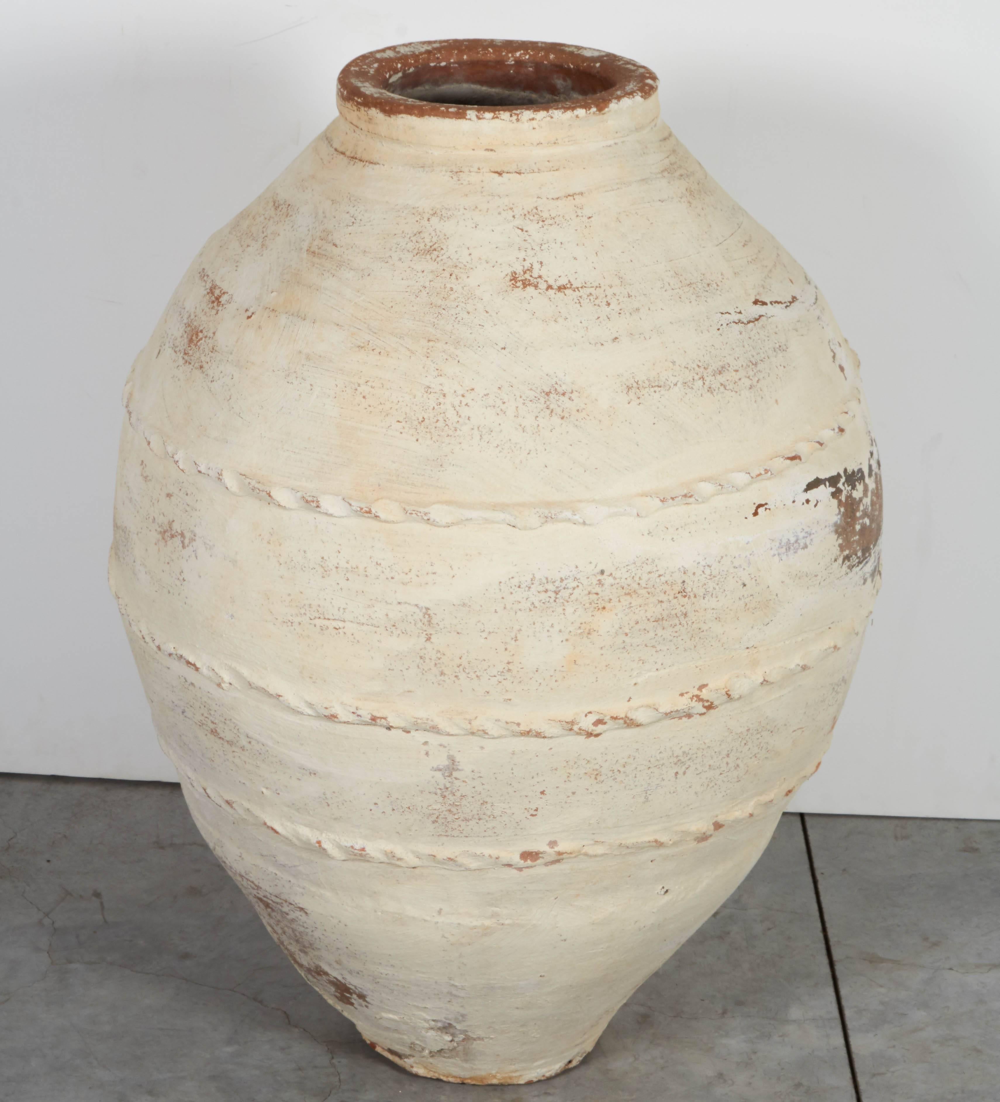 Large Whitewashed Mediterranean Olive Jar In Good Condition In New York, NY