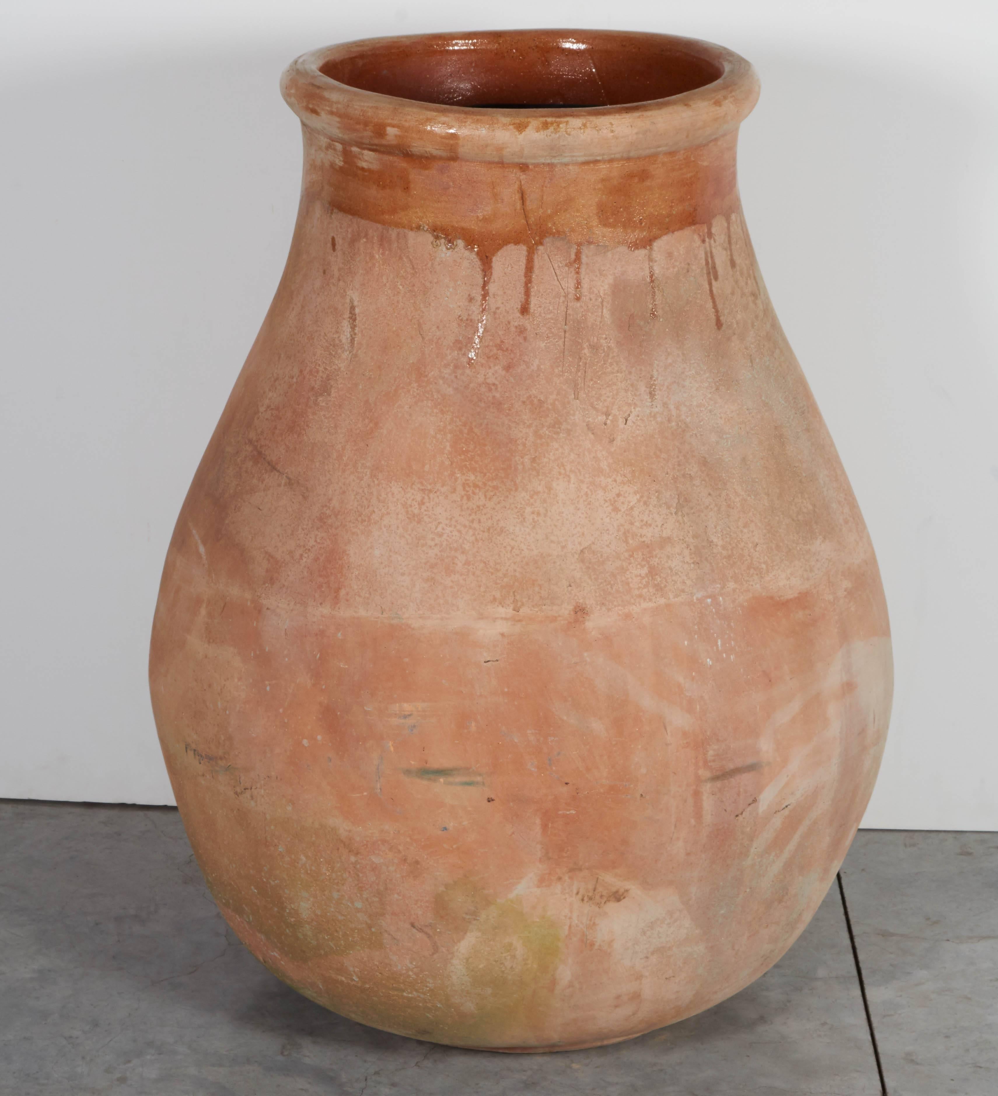 Tall, Graceful Earthenware Jar in Washed Out Mediterranean Hues In Good Condition For Sale In New York, NY