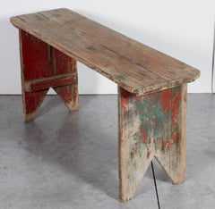 Simple American Country Bench with Great Wear and Old Paint