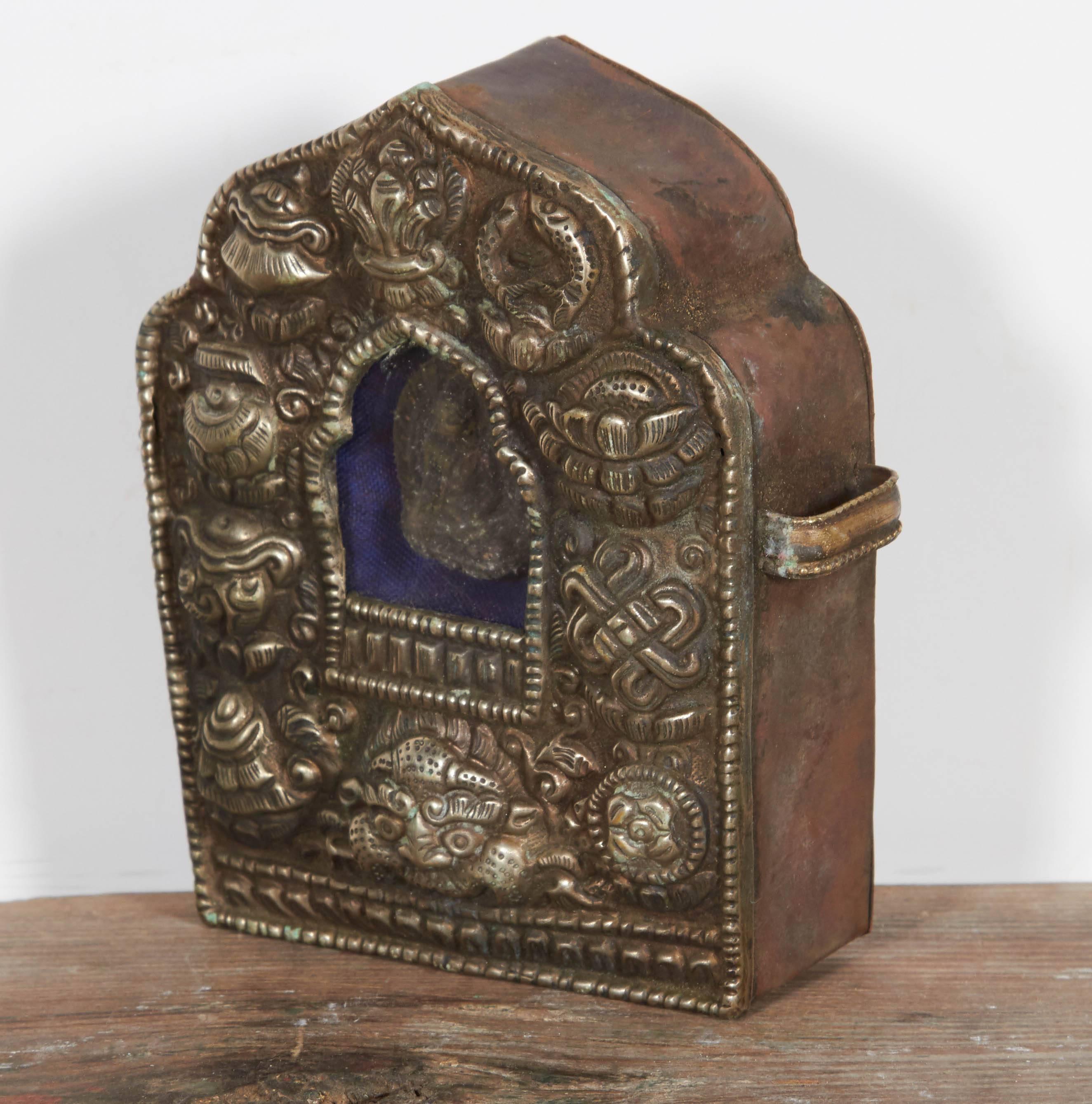 Antique Tibetan Traveling Buddha House with Embroidered Fabric Carrying Case 1