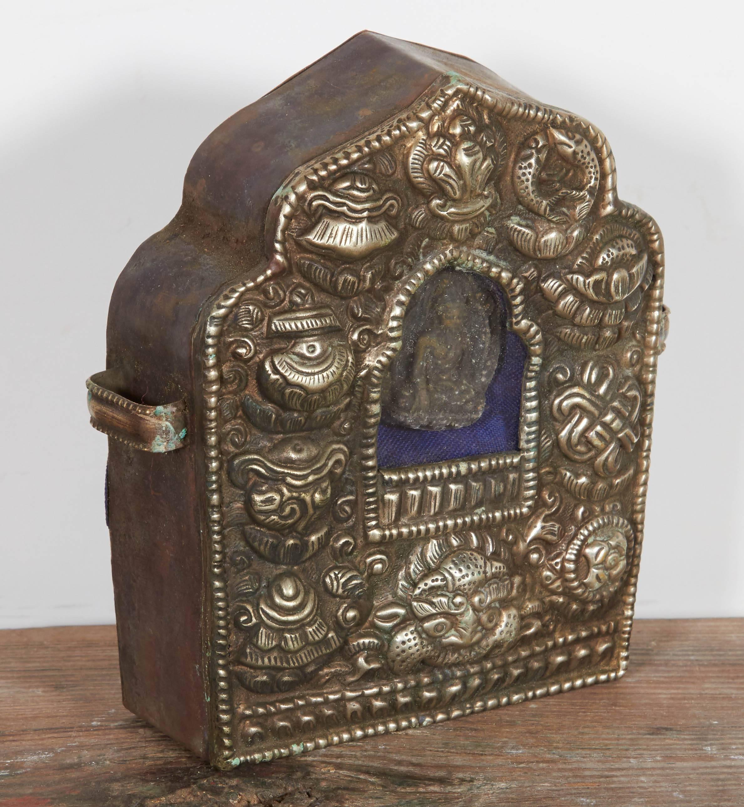 Antique Tibetan Traveling Buddha House with Embroidered Fabric Carrying Case 2