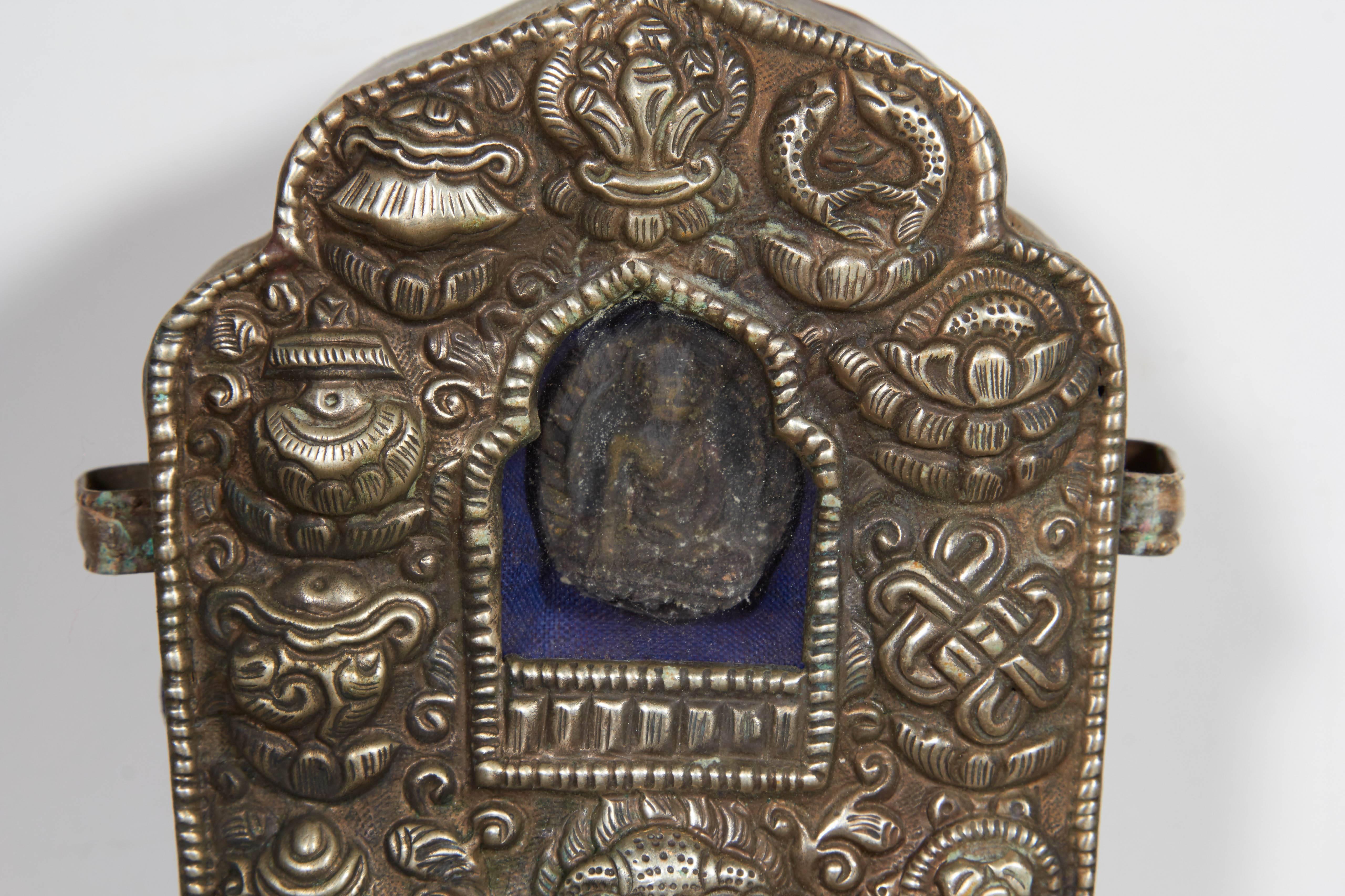 Antique Tibetan Traveling Buddha House with Embroidered Fabric Carrying Case 3