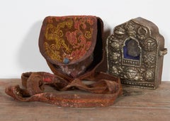 Antique Tibetan Traveling Buddha House with Embroidered Fabric Carrying Case