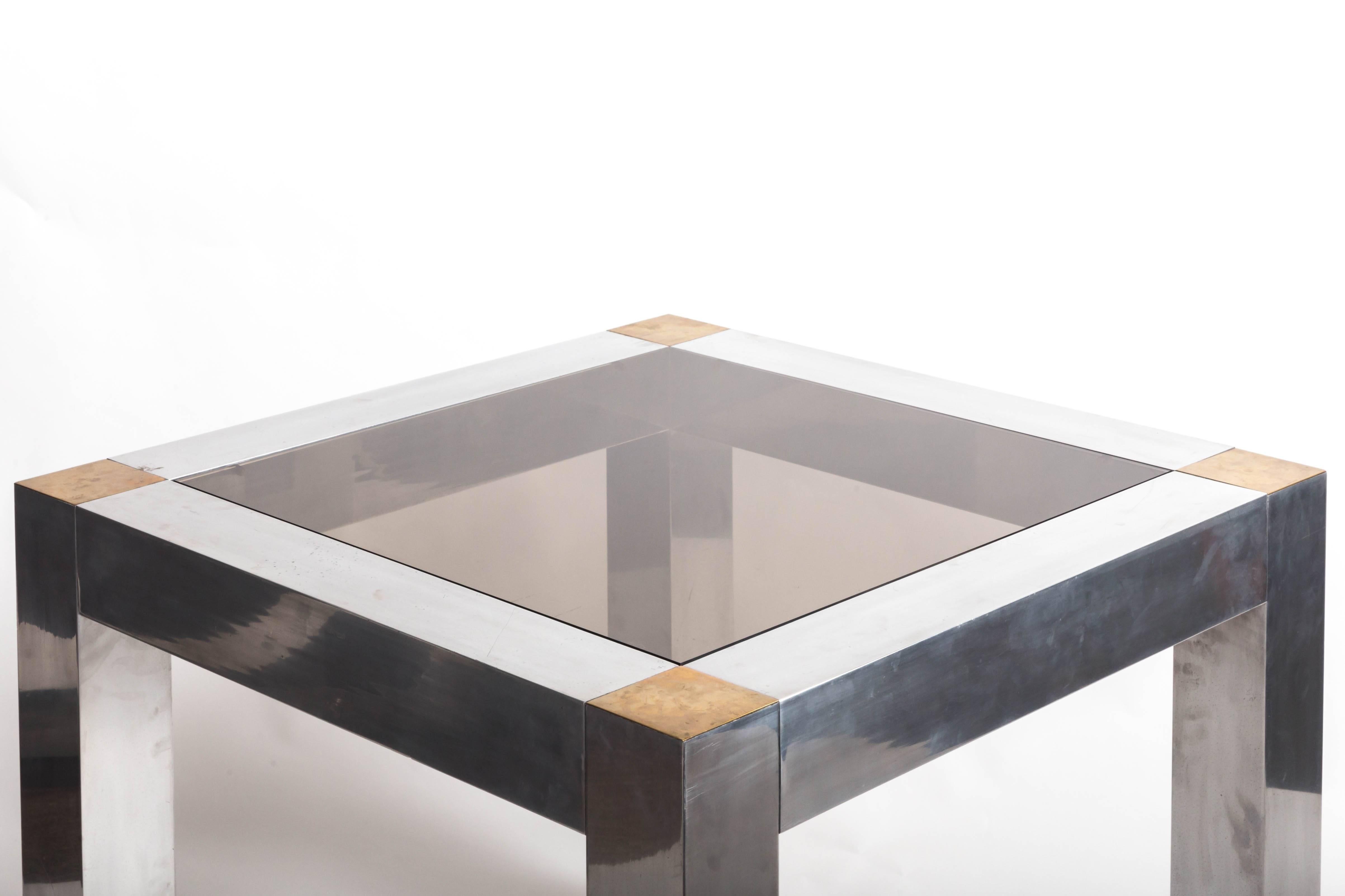 Paul Evans-Style Aluminum and Brass Parsons Table In Excellent Condition In New York City, NY