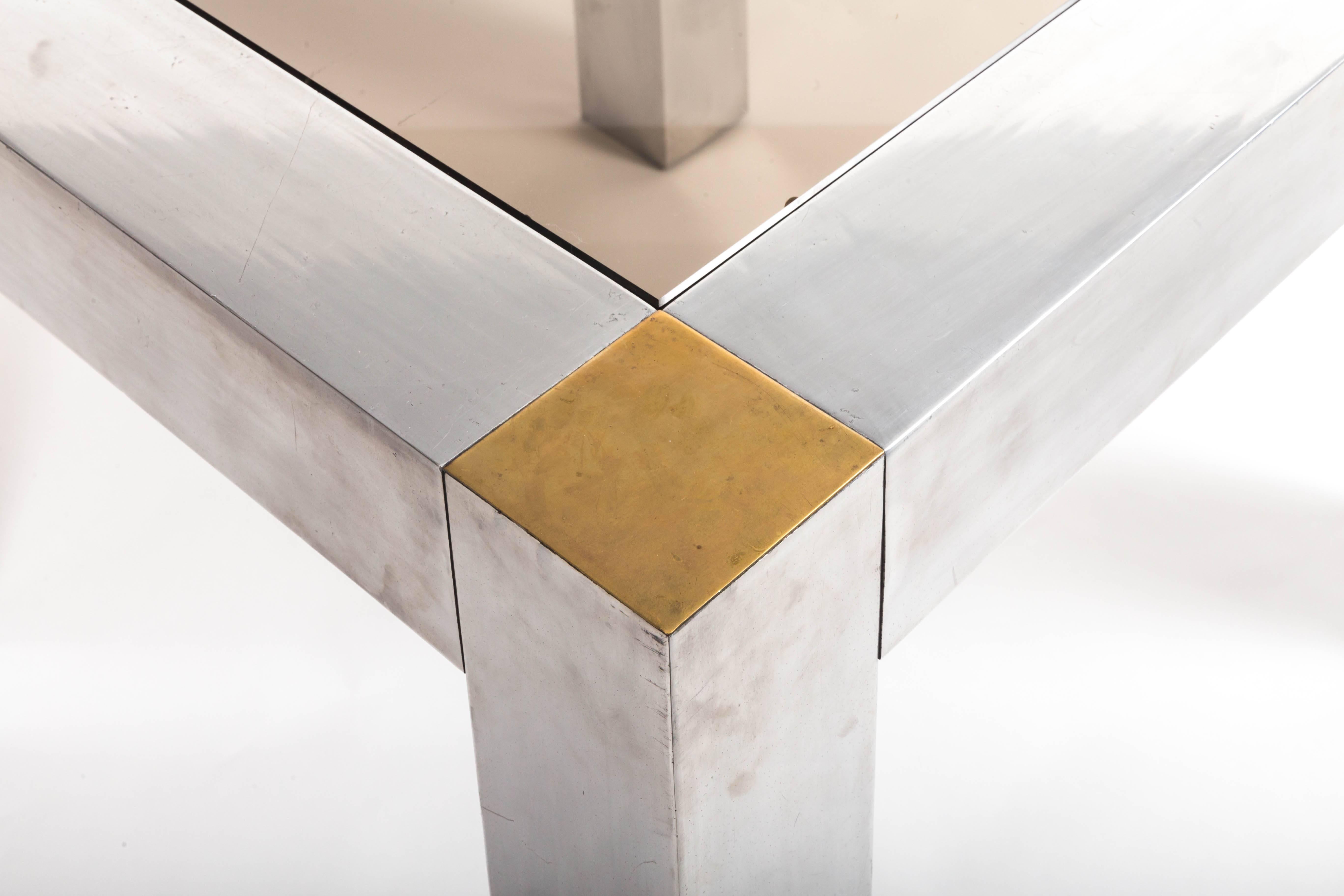 Late 20th Century Paul Evans-Style Aluminum and Brass Parsons Table