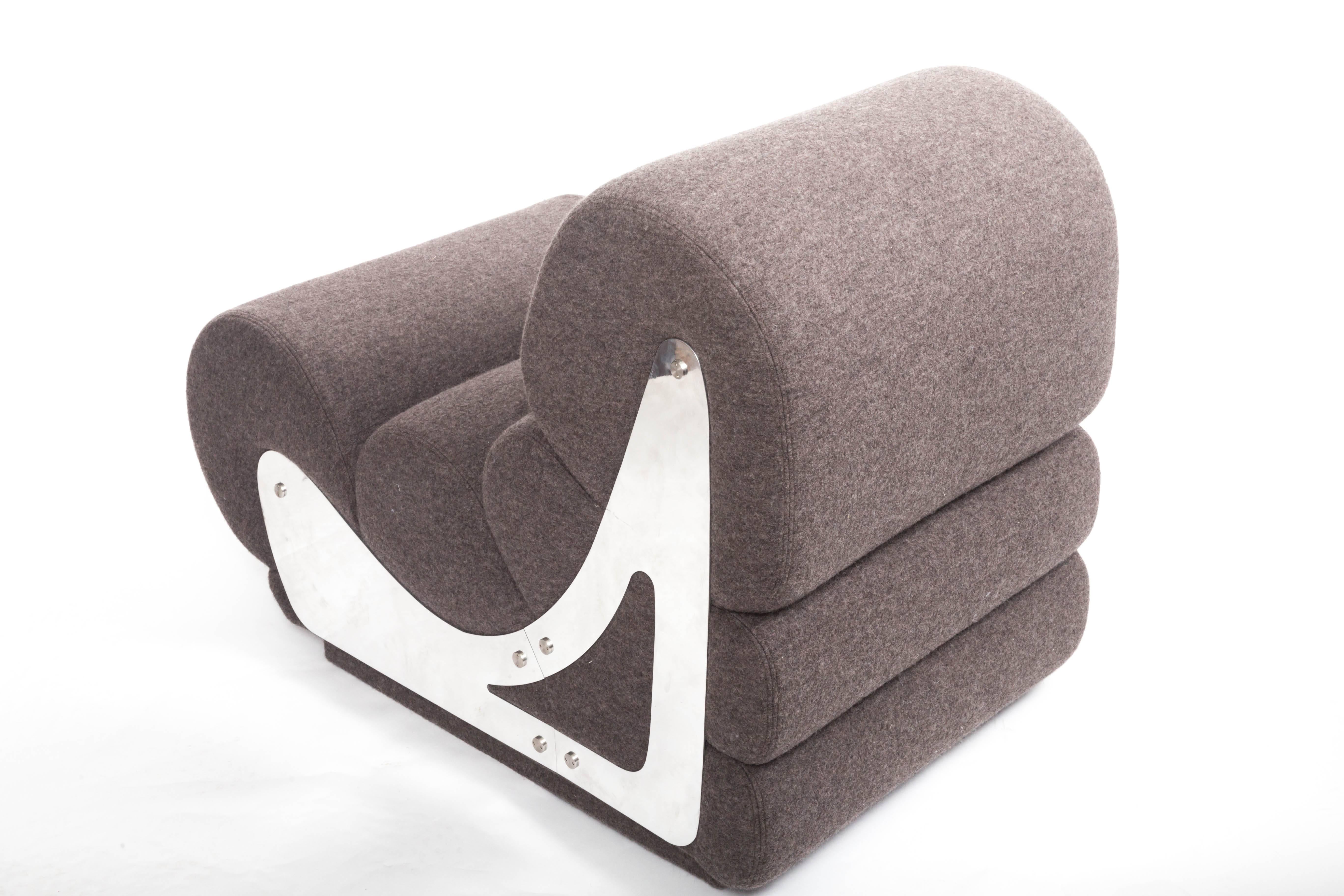 Slipper Chair with Brushed Stainless Steel Sides by Kappa 1