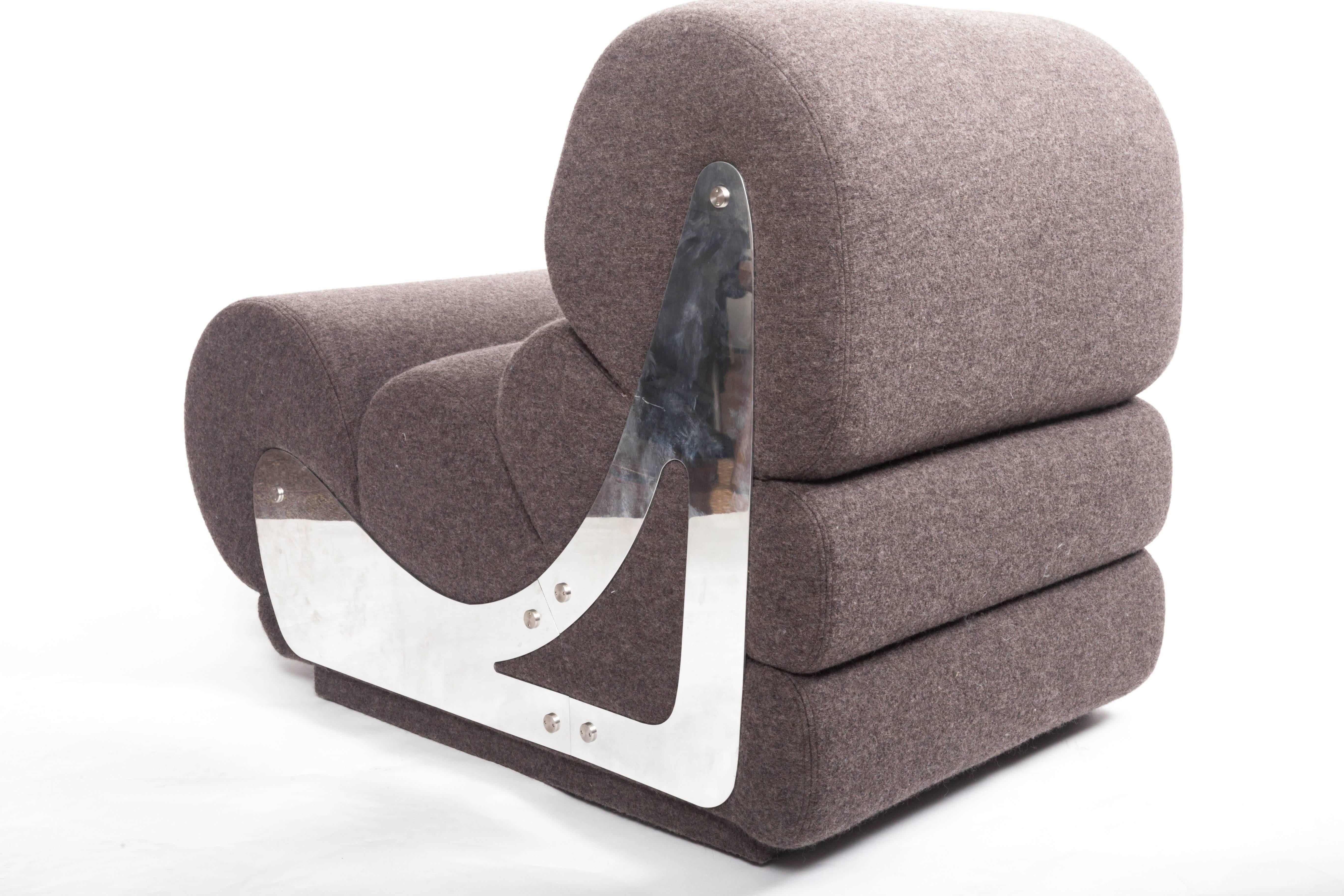 Slipper Chair with Brushed Stainless Steel Sides by Kappa 2
