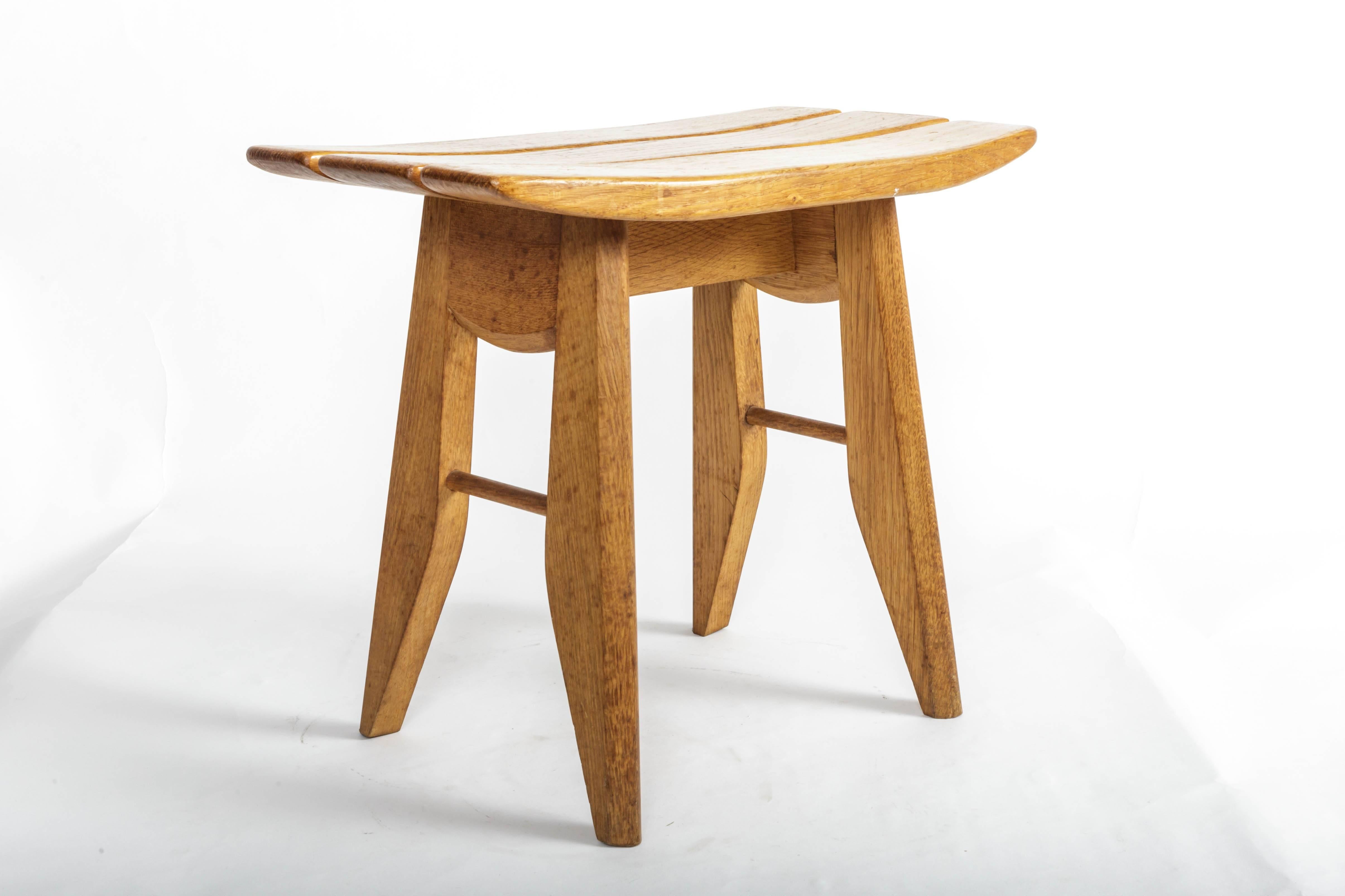 Oak Stool by Guillerme et Chambron In Excellent Condition In New York City, NY