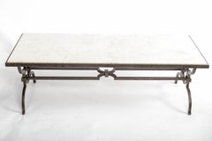 Black Patinated and Gilded Wrought Iron Coffee Table by Gilbert Poillerat, Franc