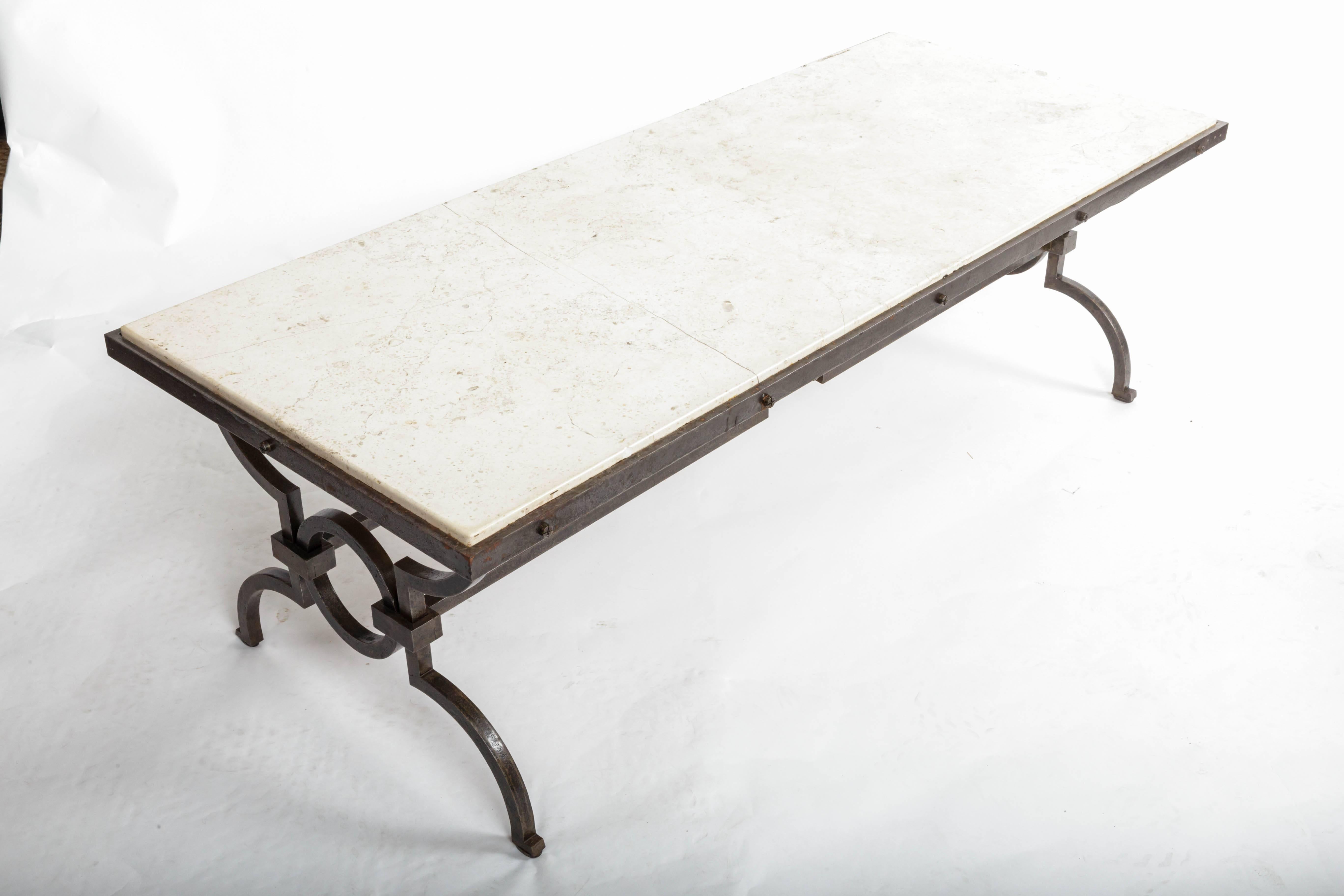 Black Patinated and Gilded Wrought Iron Coffee Table by Gilbert Poillerat, Franc For Sale 1