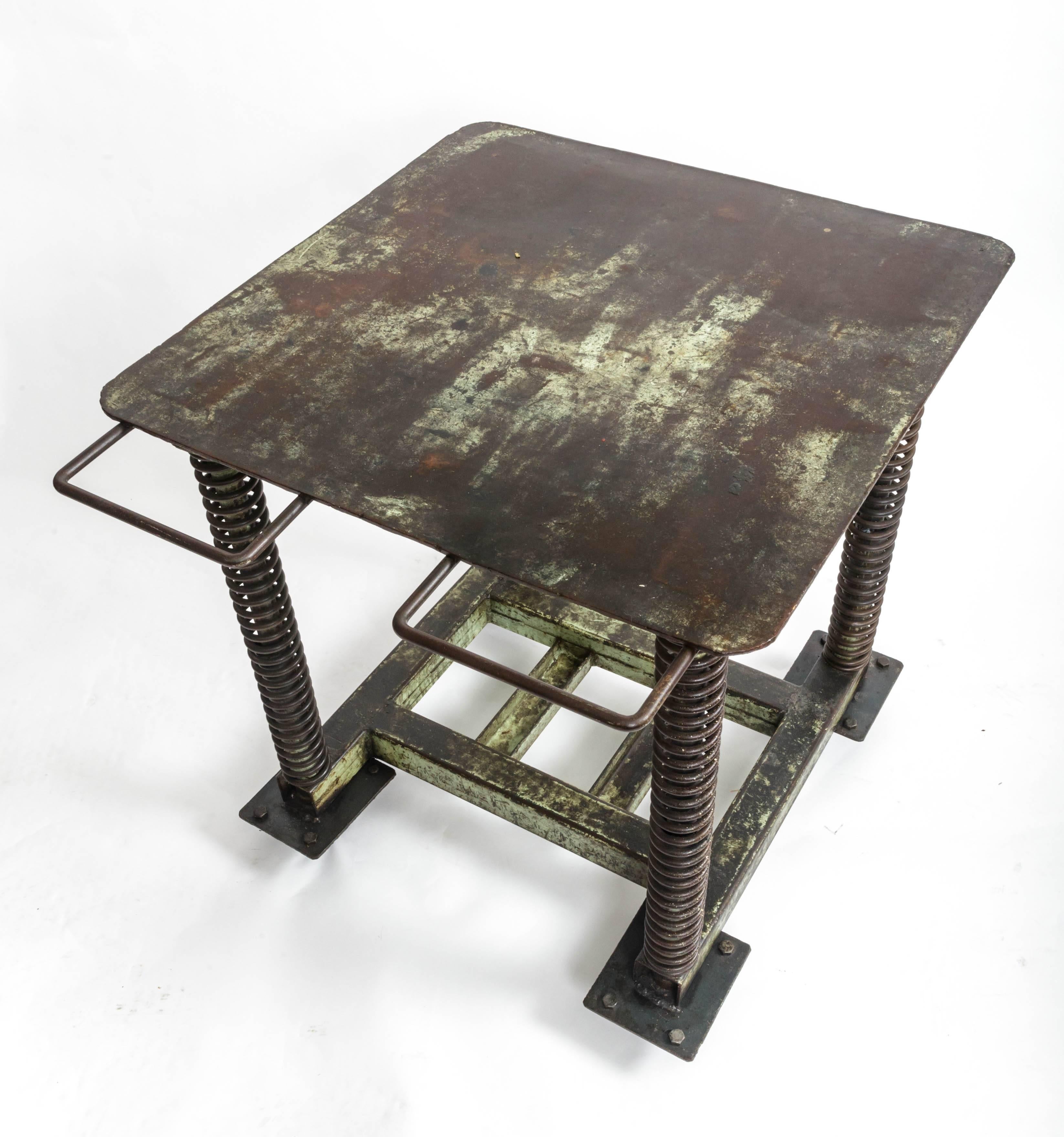 Green Patinated Steel Industrial Table 1