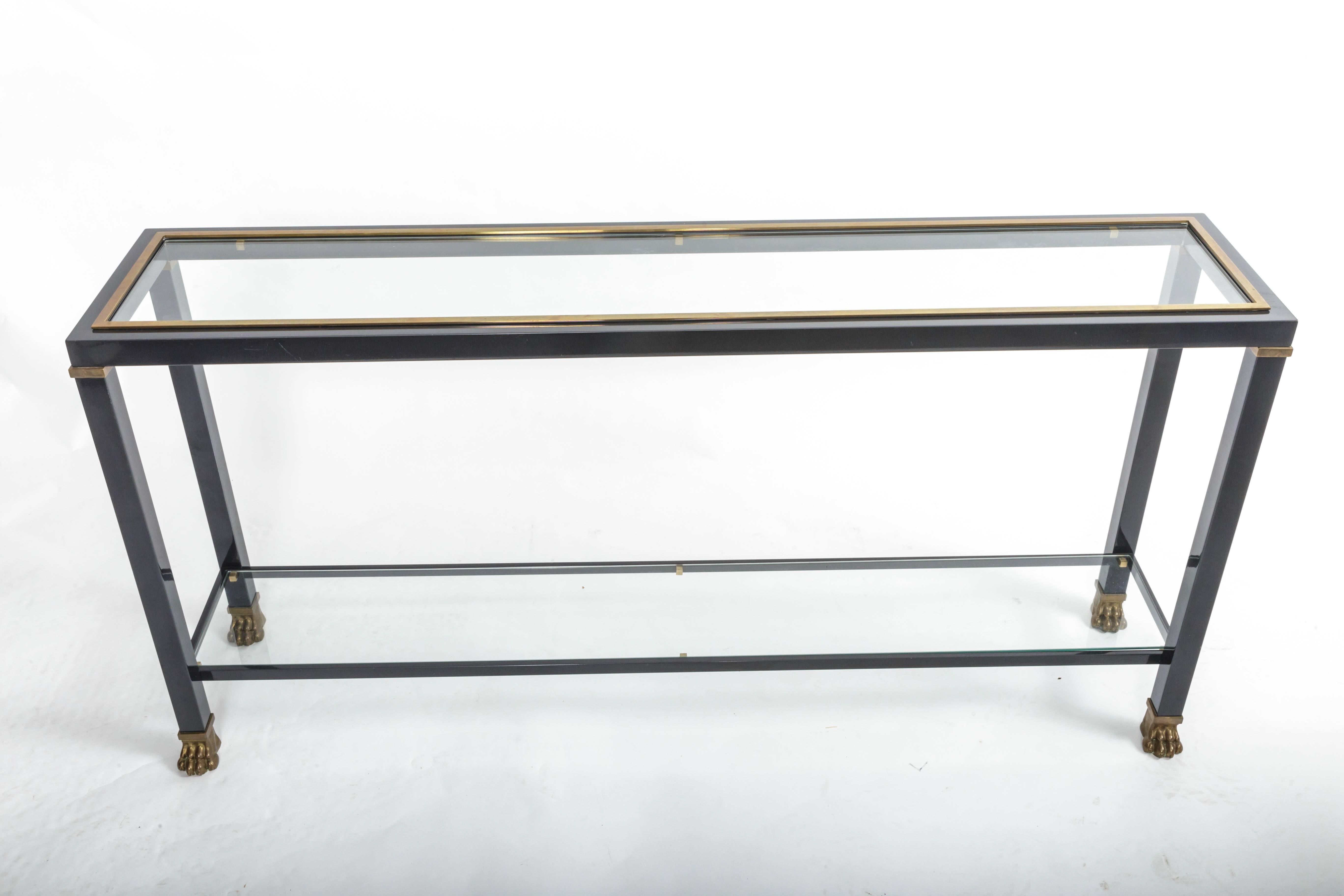 Two-Tiered Console with Patinated Metal and Glass Tops 1