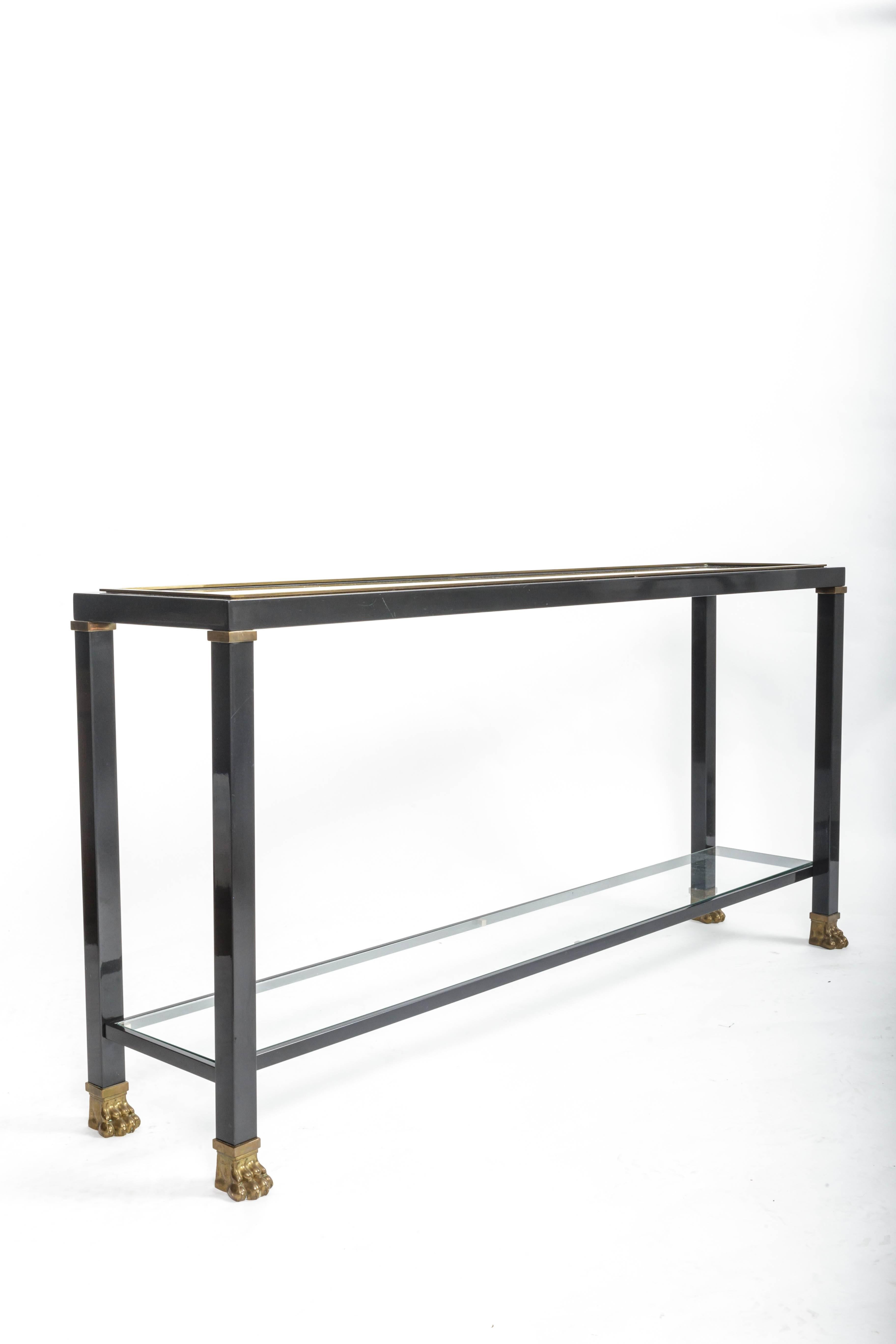 Two-Tiered Console with Patinated Metal and Glass Tops 3